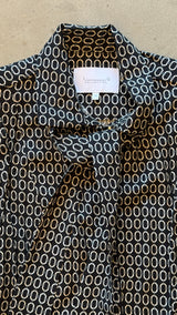 Black&White Geometric Tie Blouse