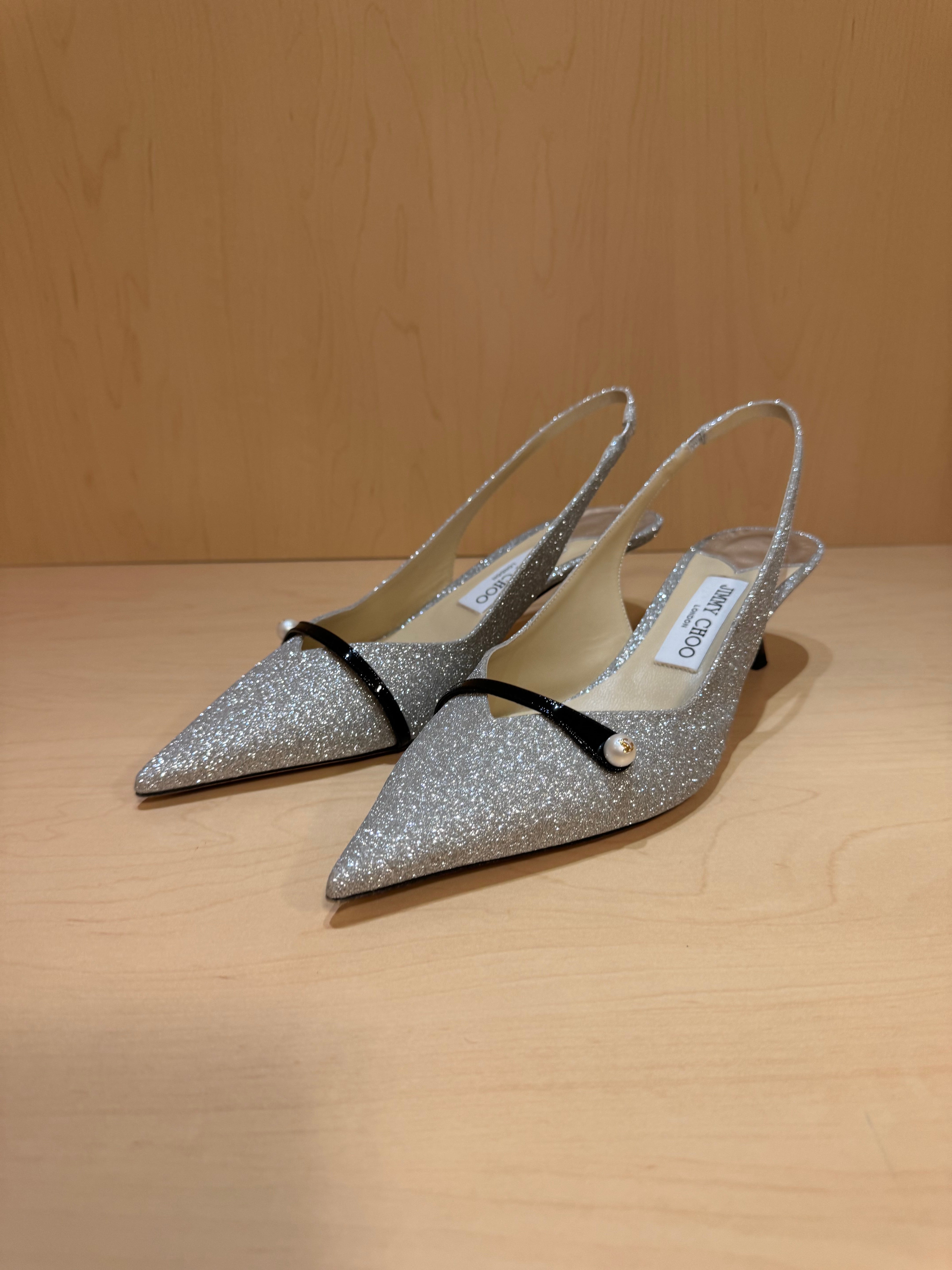 Amita Glitter Slingback Kitten Heel Pumps (39.5)
