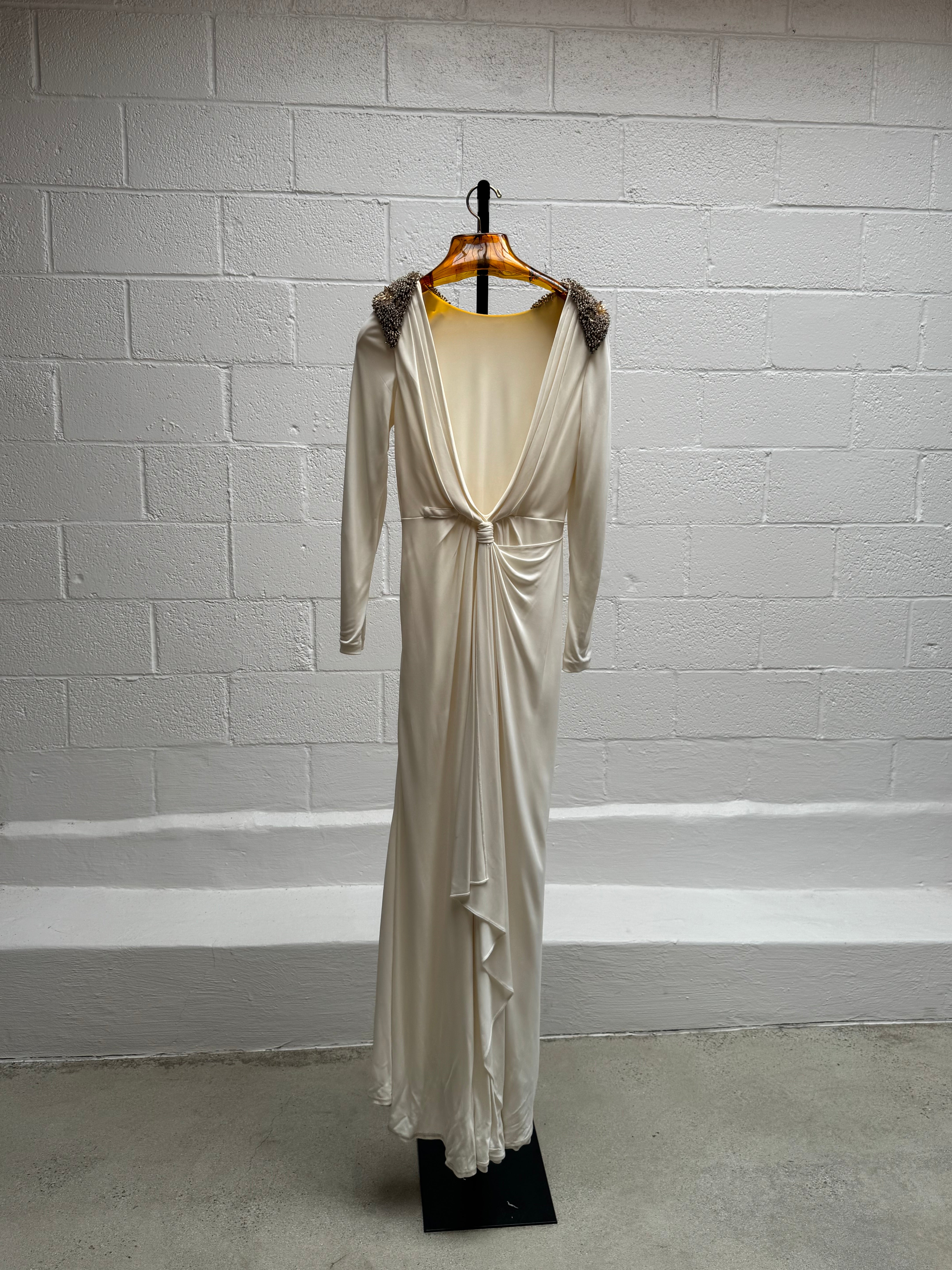 White Gown with Embellished Crystal Shoulders