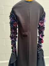 Black Gown with Floral Appliqué Sleeves
