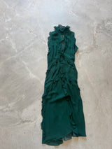 Vintage Forest Green Chiffon Ruffle Dress