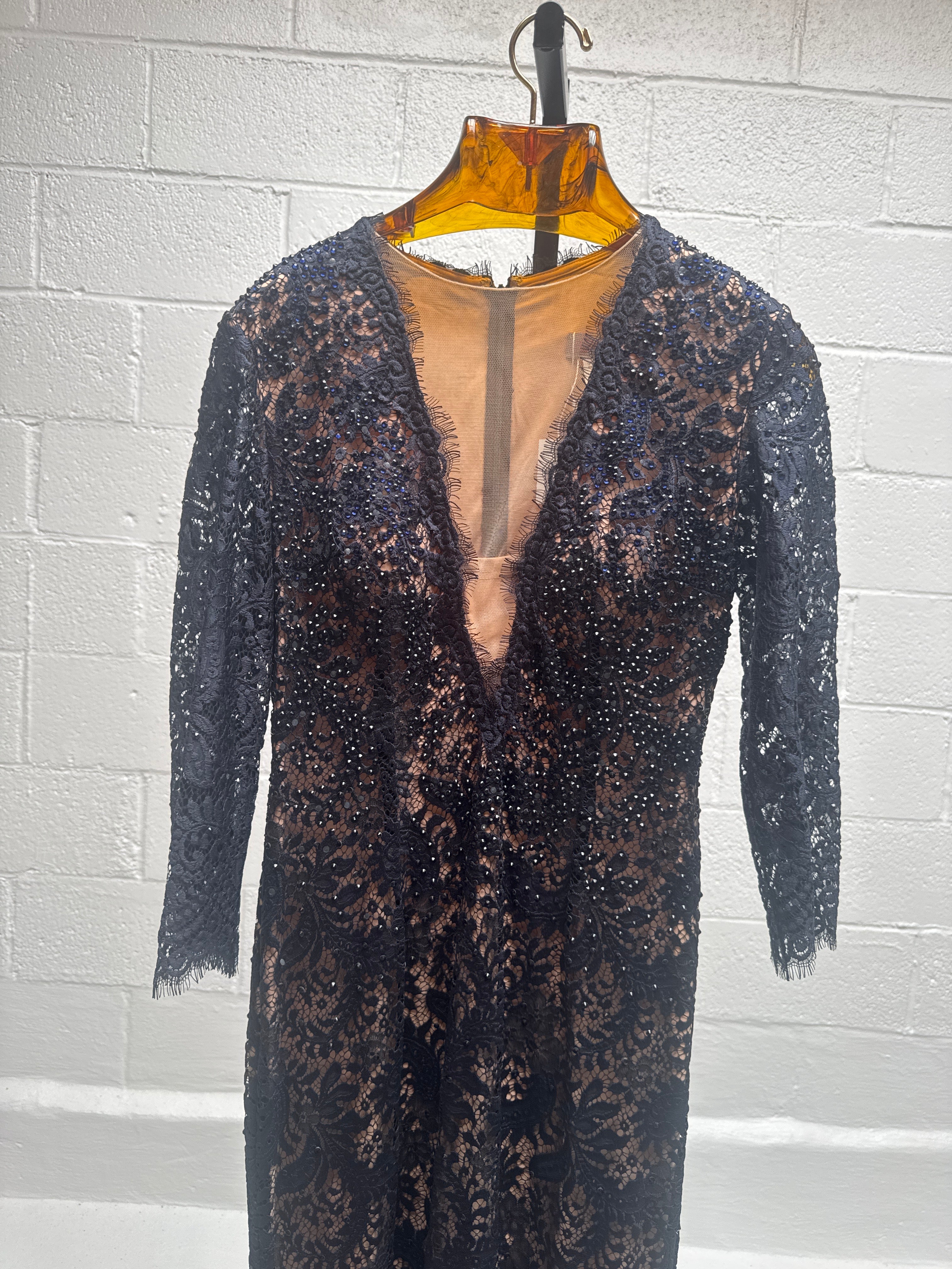 Navy Blue Lace Evening Gown
