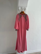Pink Beaded Gown with Rhinestone Embellishment