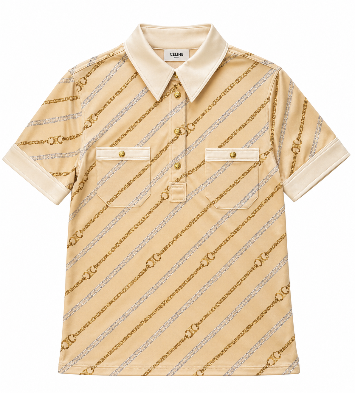 Pale Yellow Chain Print Polo Shirt