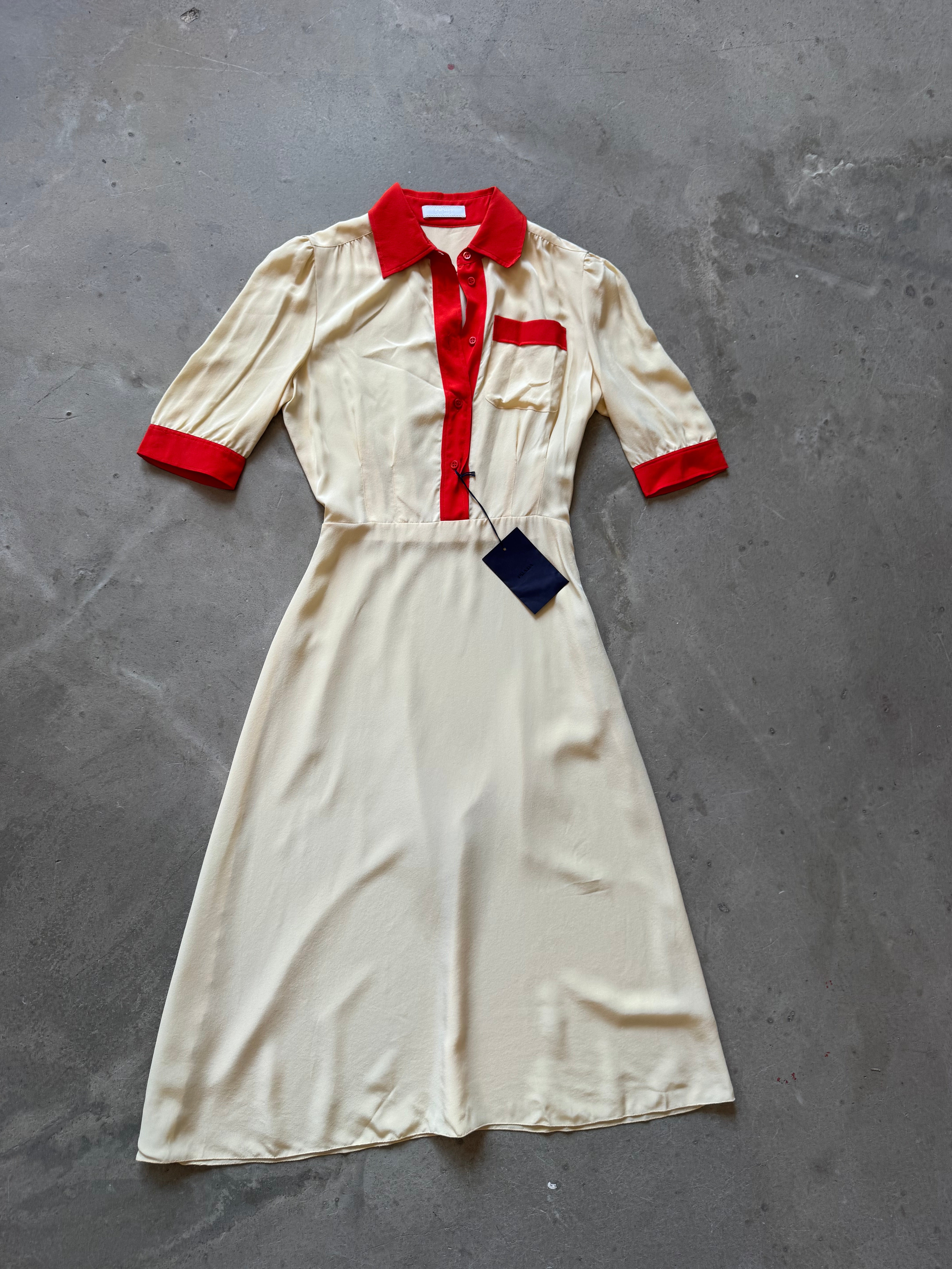 Silk Cream with Red Trim Dress