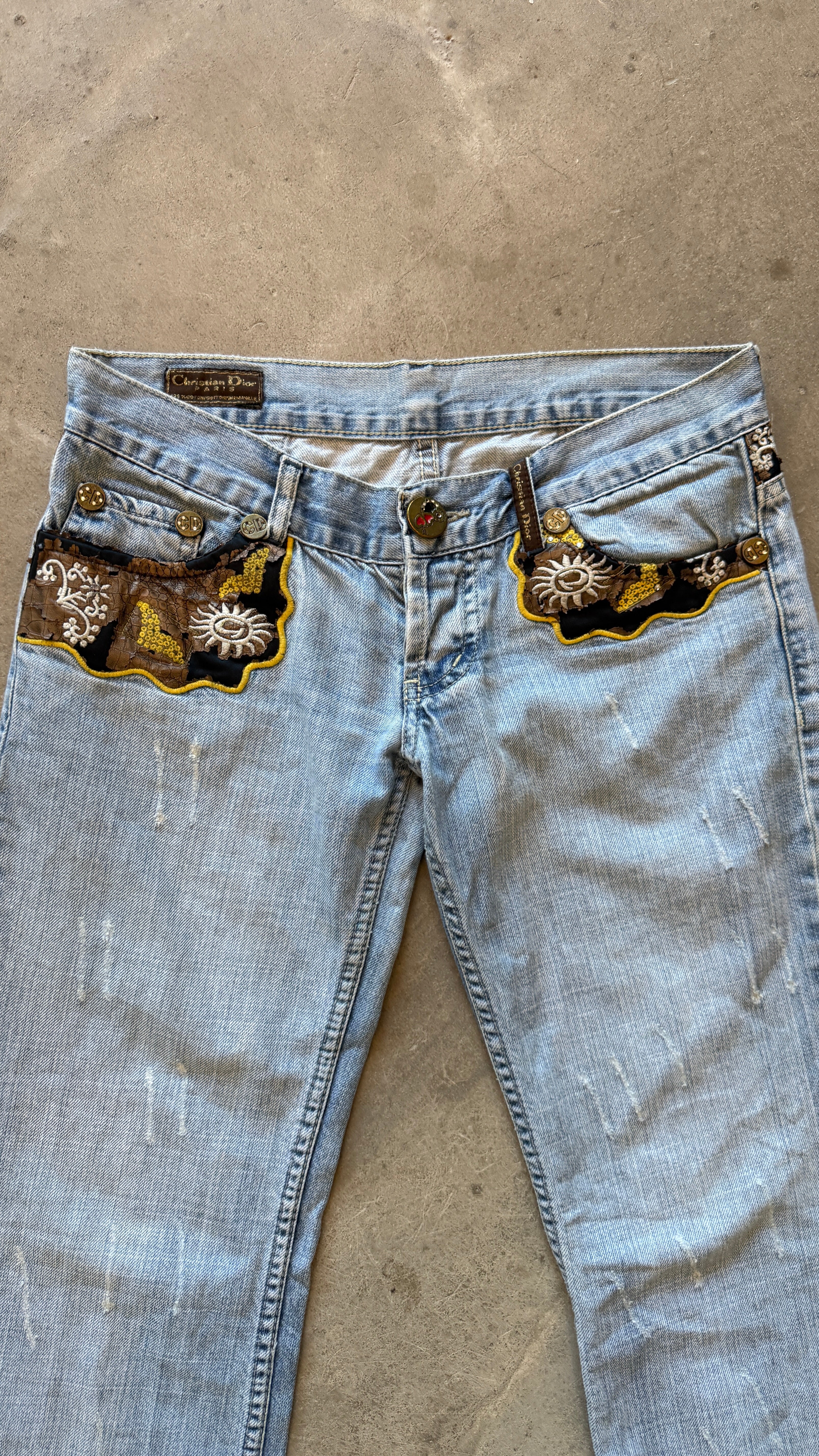 Early 2000s Ultra Low-Rise Embroidered Jeans