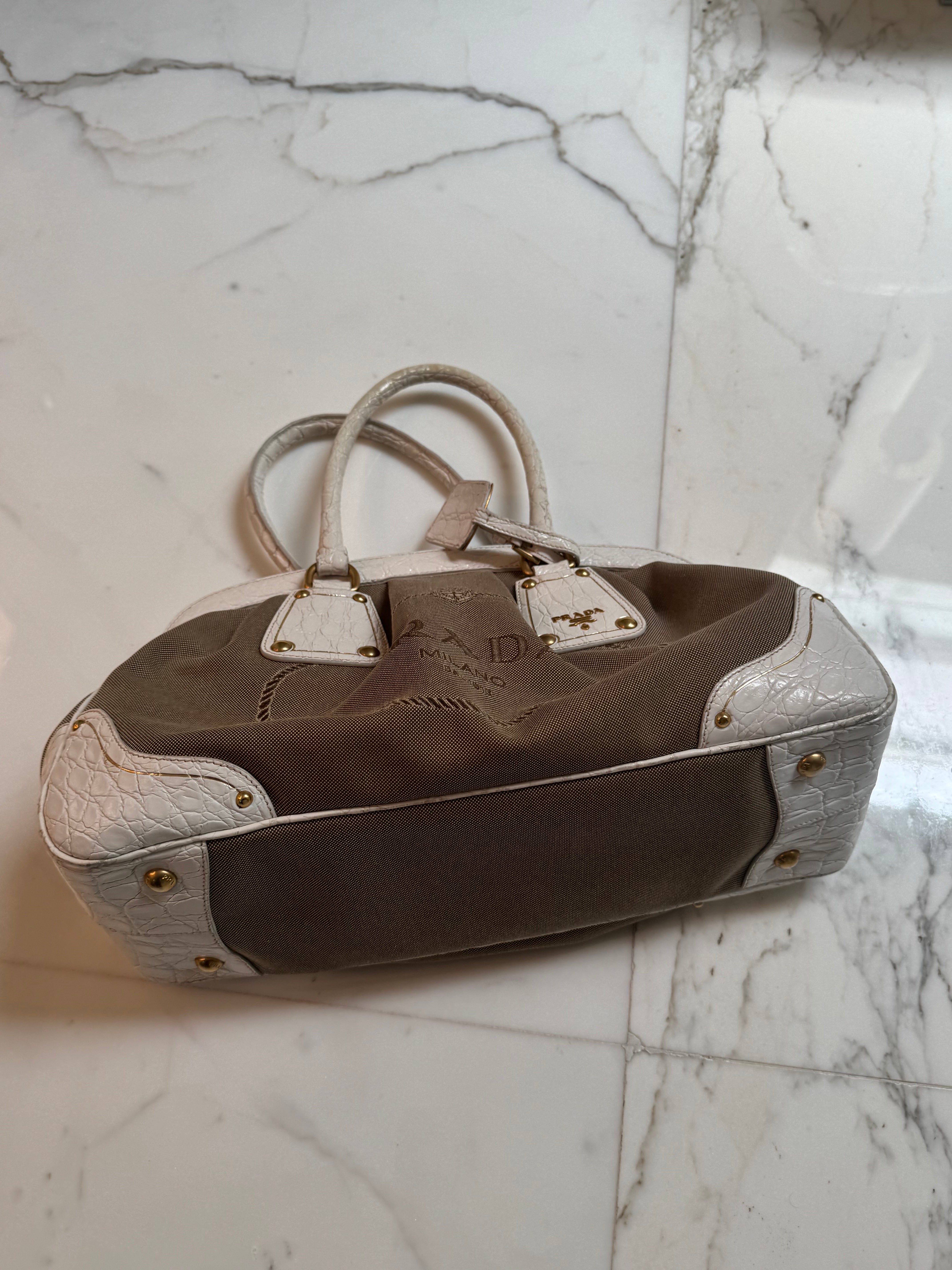 Vintage Prada 2000s Brown & Cream Jacquard Logo bag