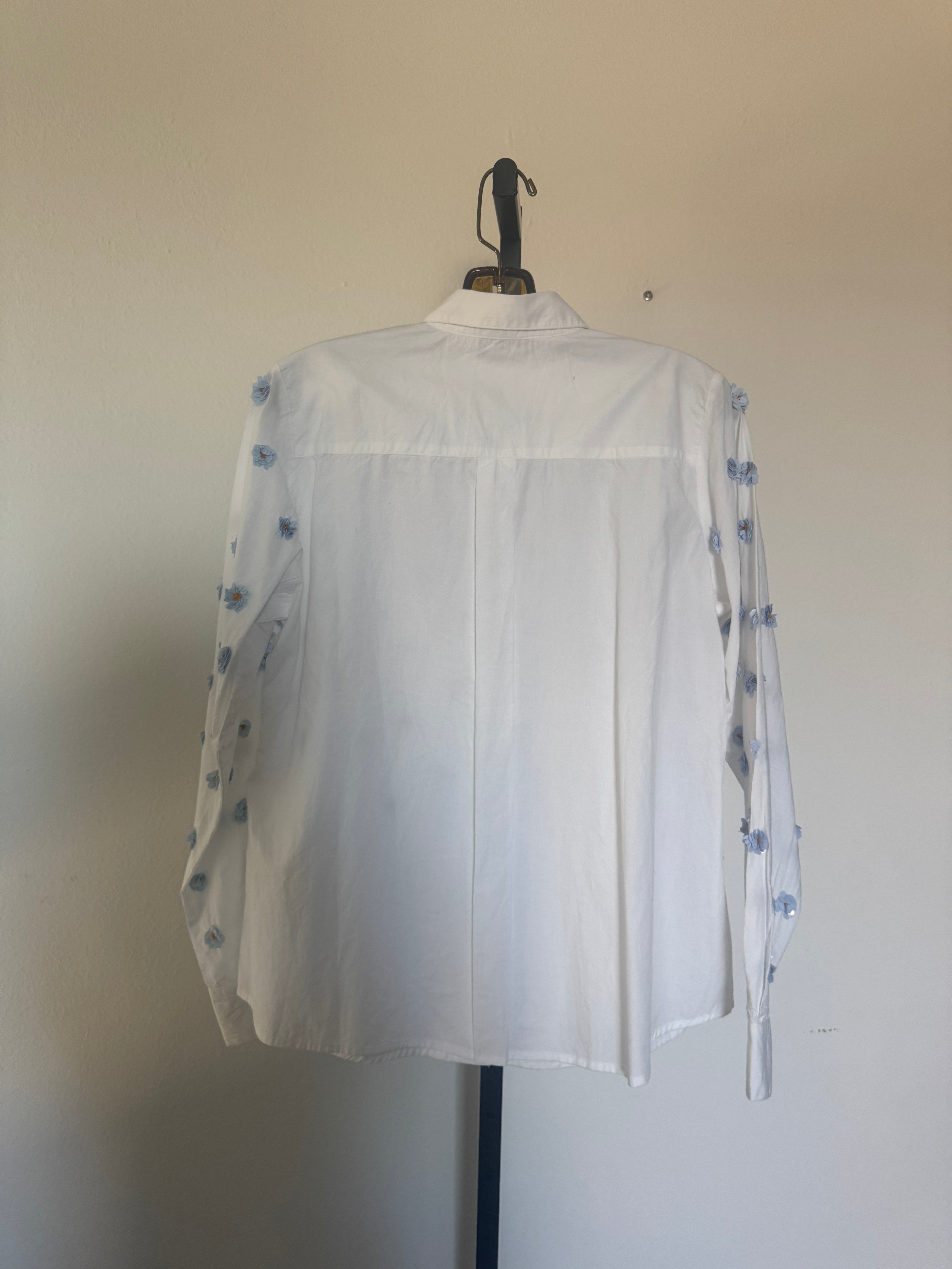 Shirt with Blue Beaded Flowers