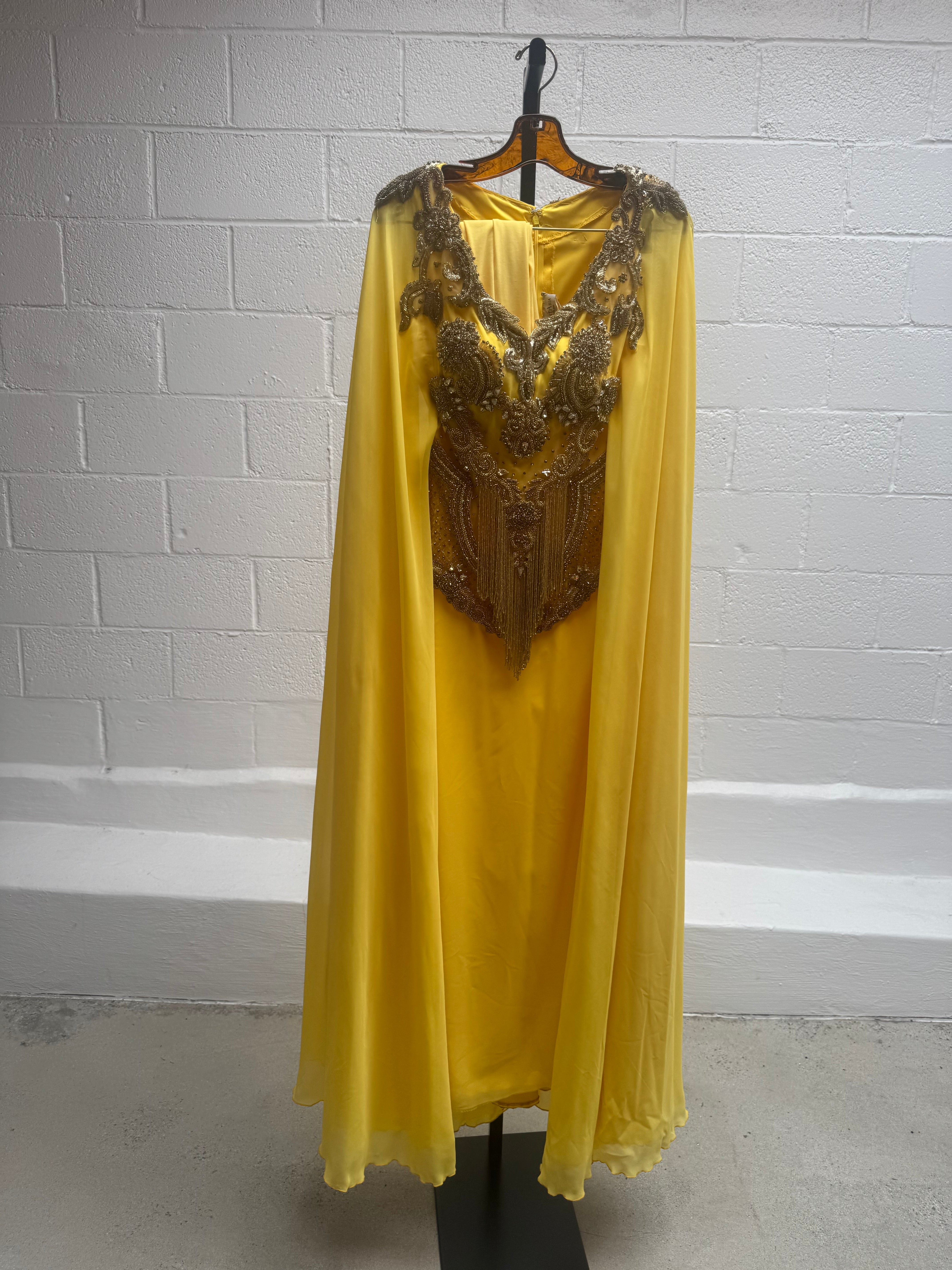 Yellow Chiffon Gown with Elaborately Beaded Bust