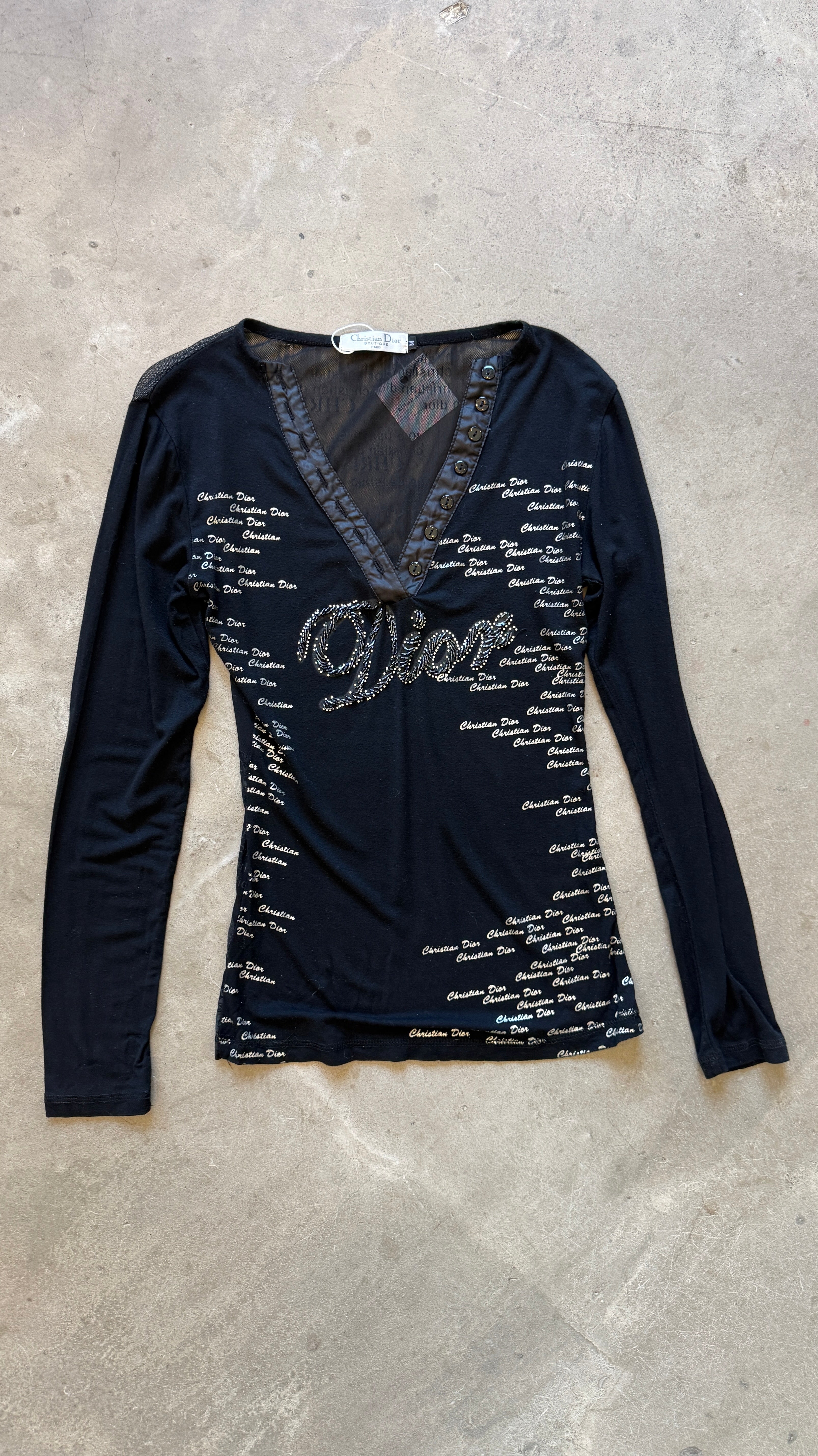 Sheer Vintage Diamanté Back Long Sleeve Top