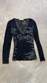 Sheer Vintage Diamanté Back Long Sleeve Top