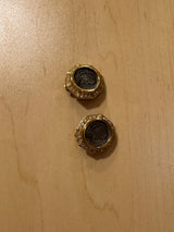 Ancient Coin and Rhinestone Clip Earrings