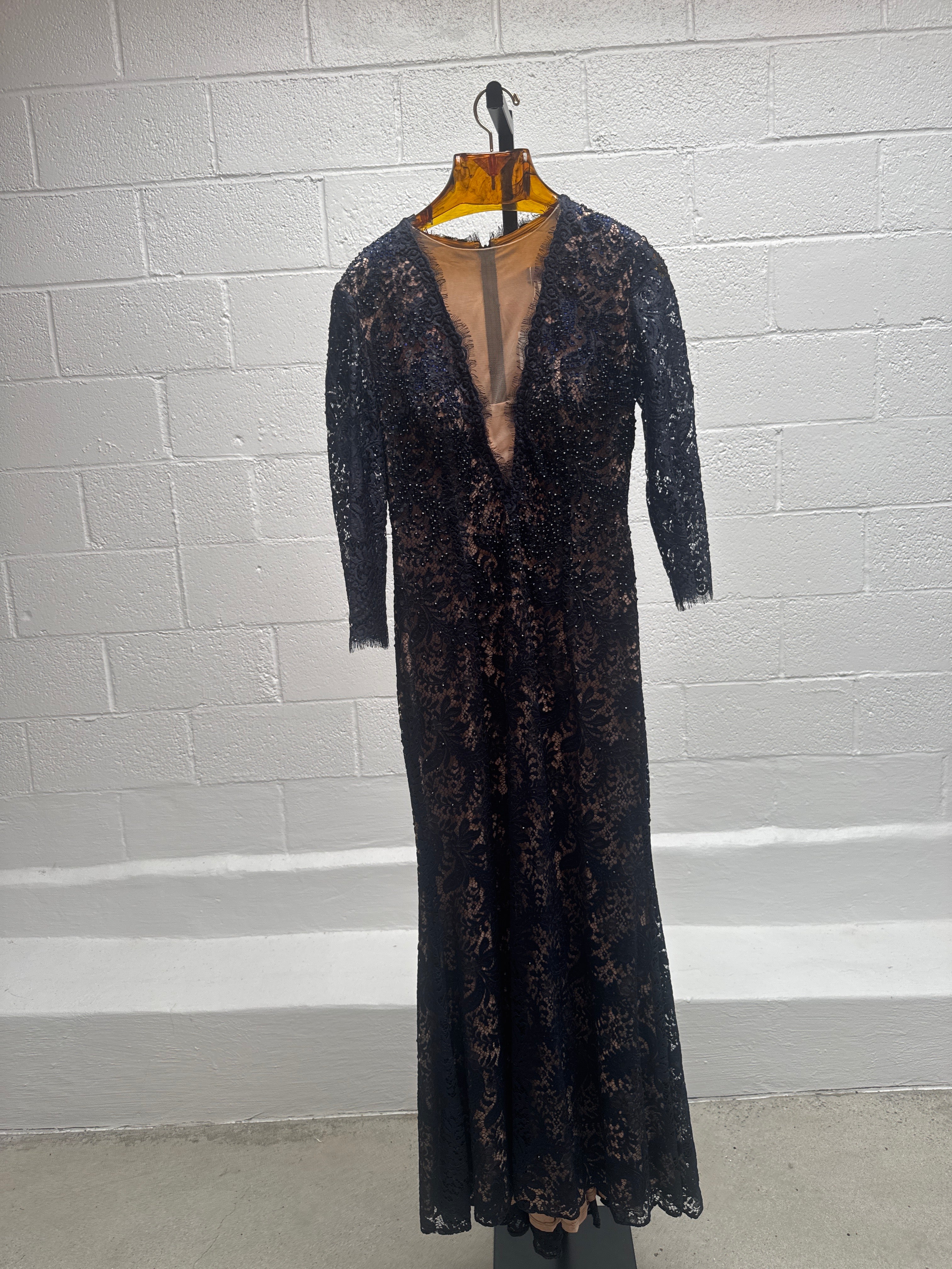 Navy Blue Lace Evening Gown