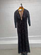 Navy Blue Lace Evening Gown