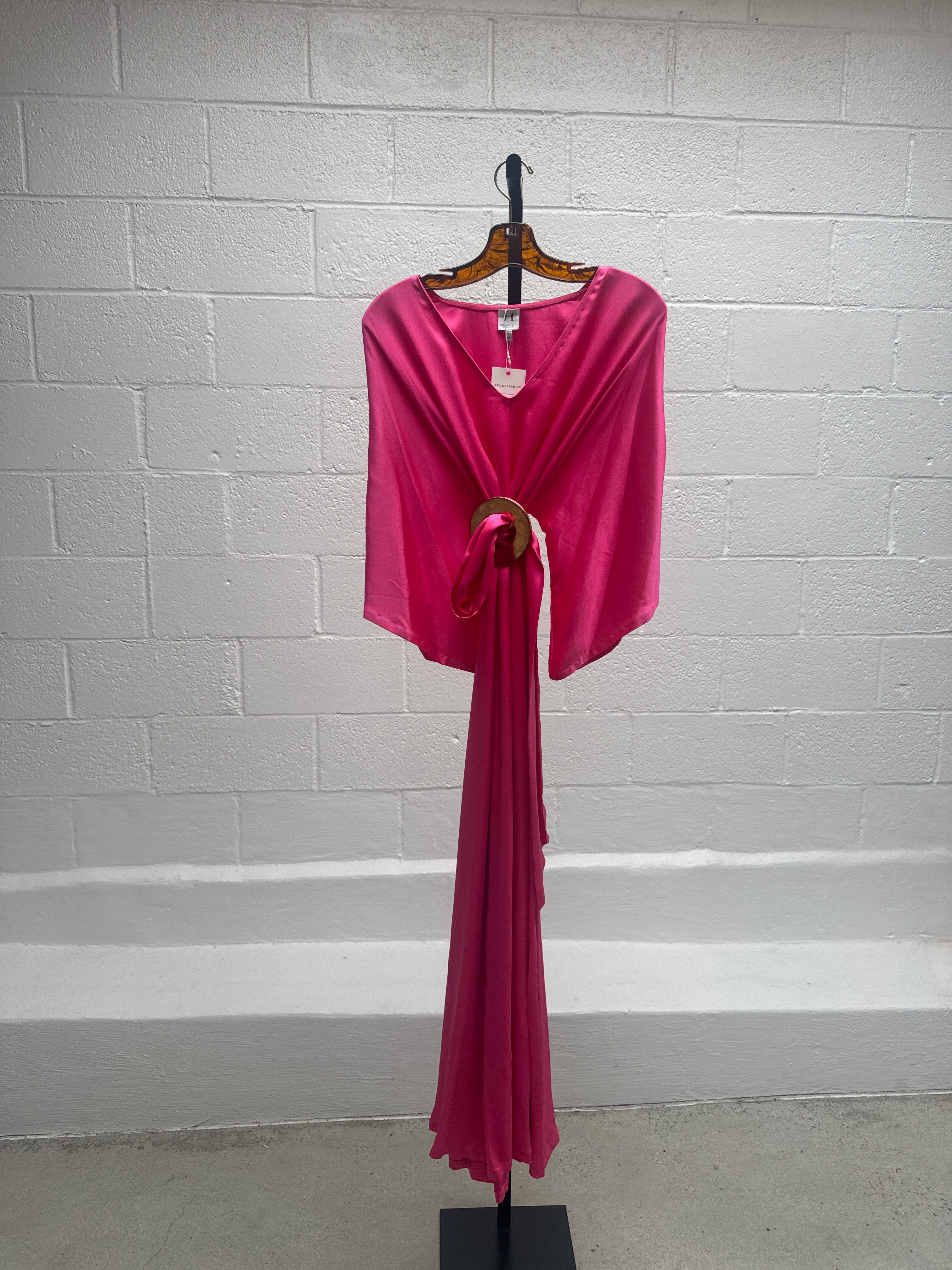 Pink Silk Caftan with Gold Belt