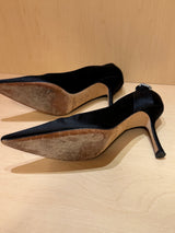 Black Satin Pumps with Crystal Embellishment (39)
