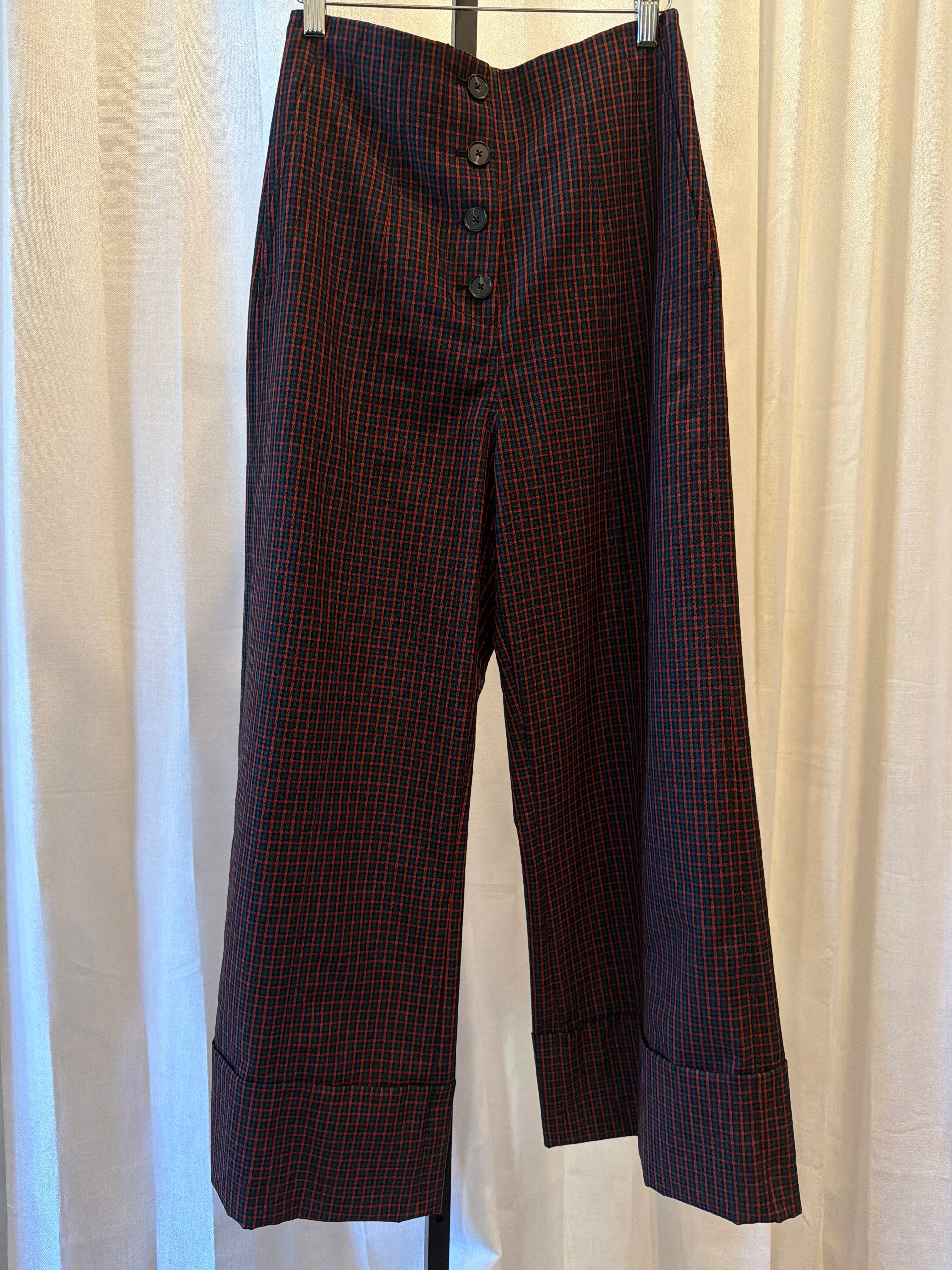 Plaid Palazzo Wool Trousers
