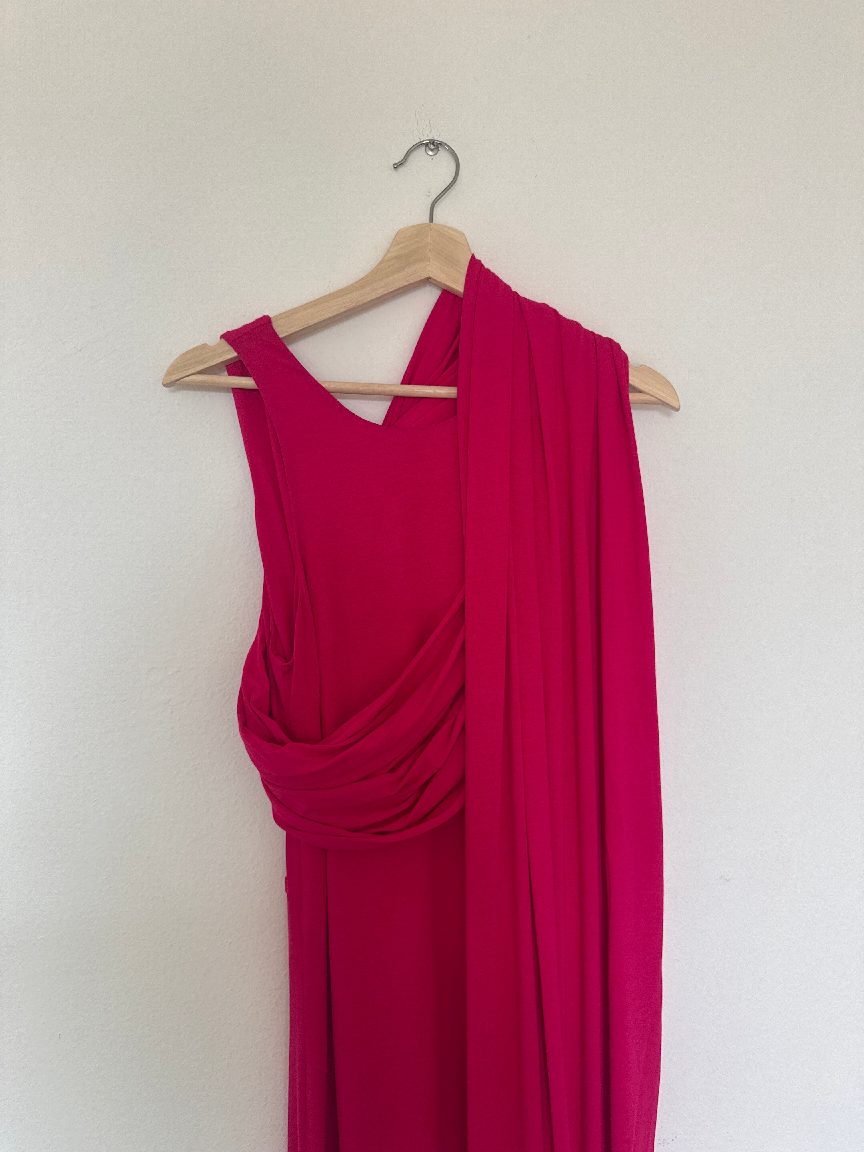 Hot Pink Jersey Dress with long Shawl attached