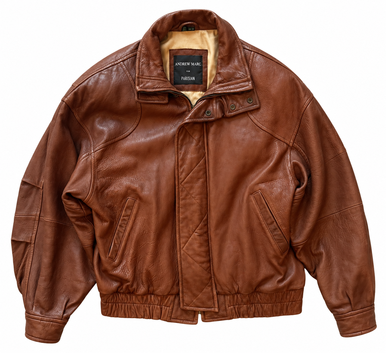 Oversized Brown Leather Bomber Jacket