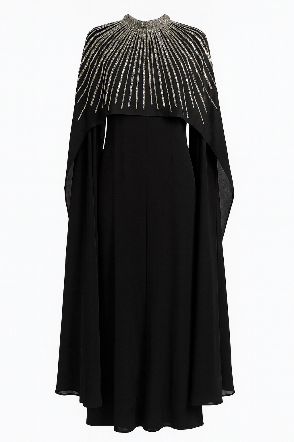 Silk Dress with Crystal Embellished Cape