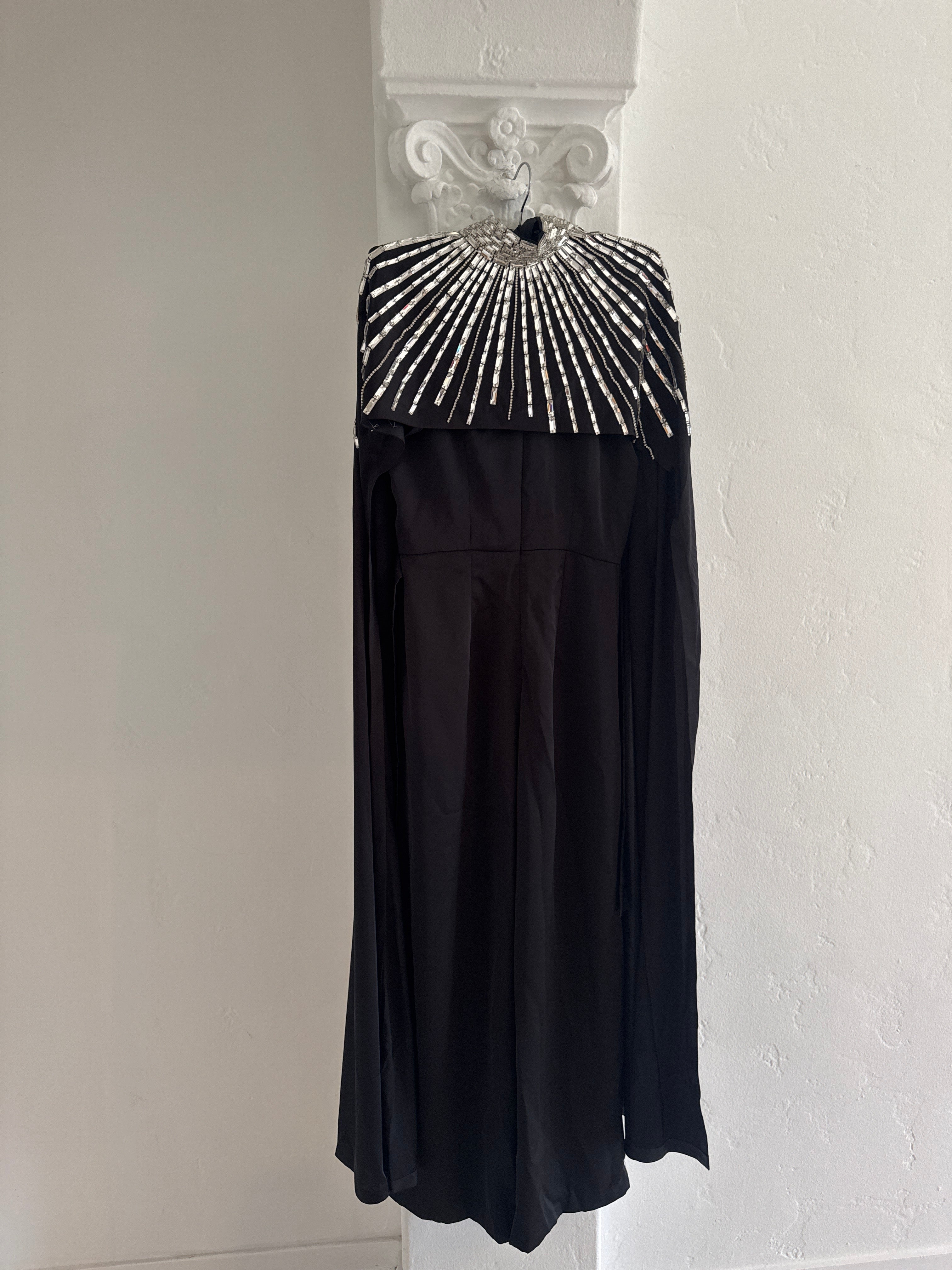 Silk Dress with Crystal Embellished Cape