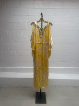 Yellow and White Silk Caftan with Crystals