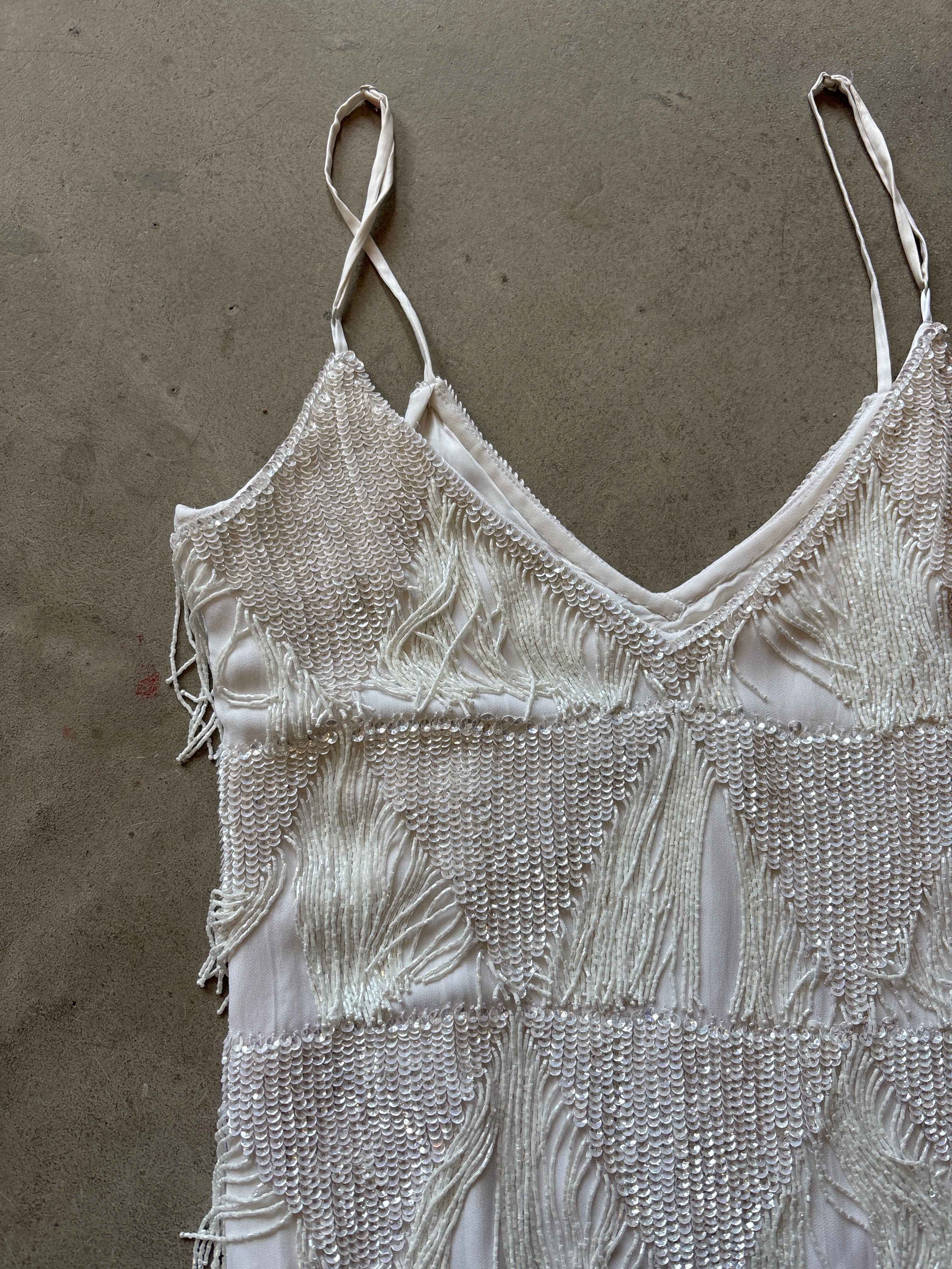 White Beaded Fringe Mini Dress