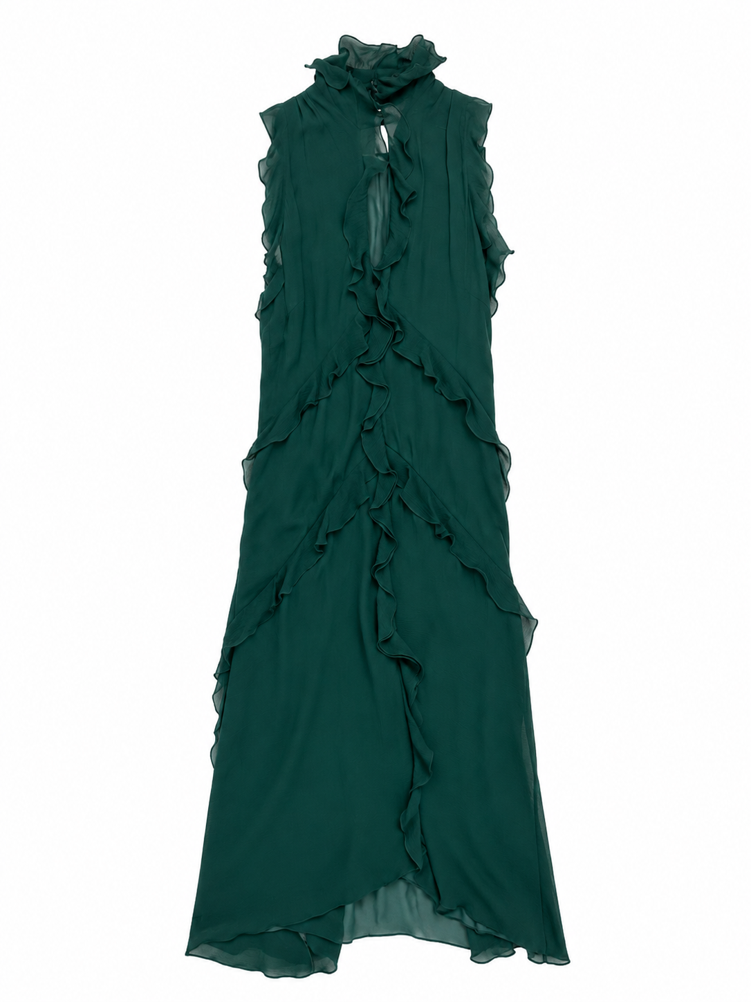 Vintage Forest Green Chiffon Ruffle Dress