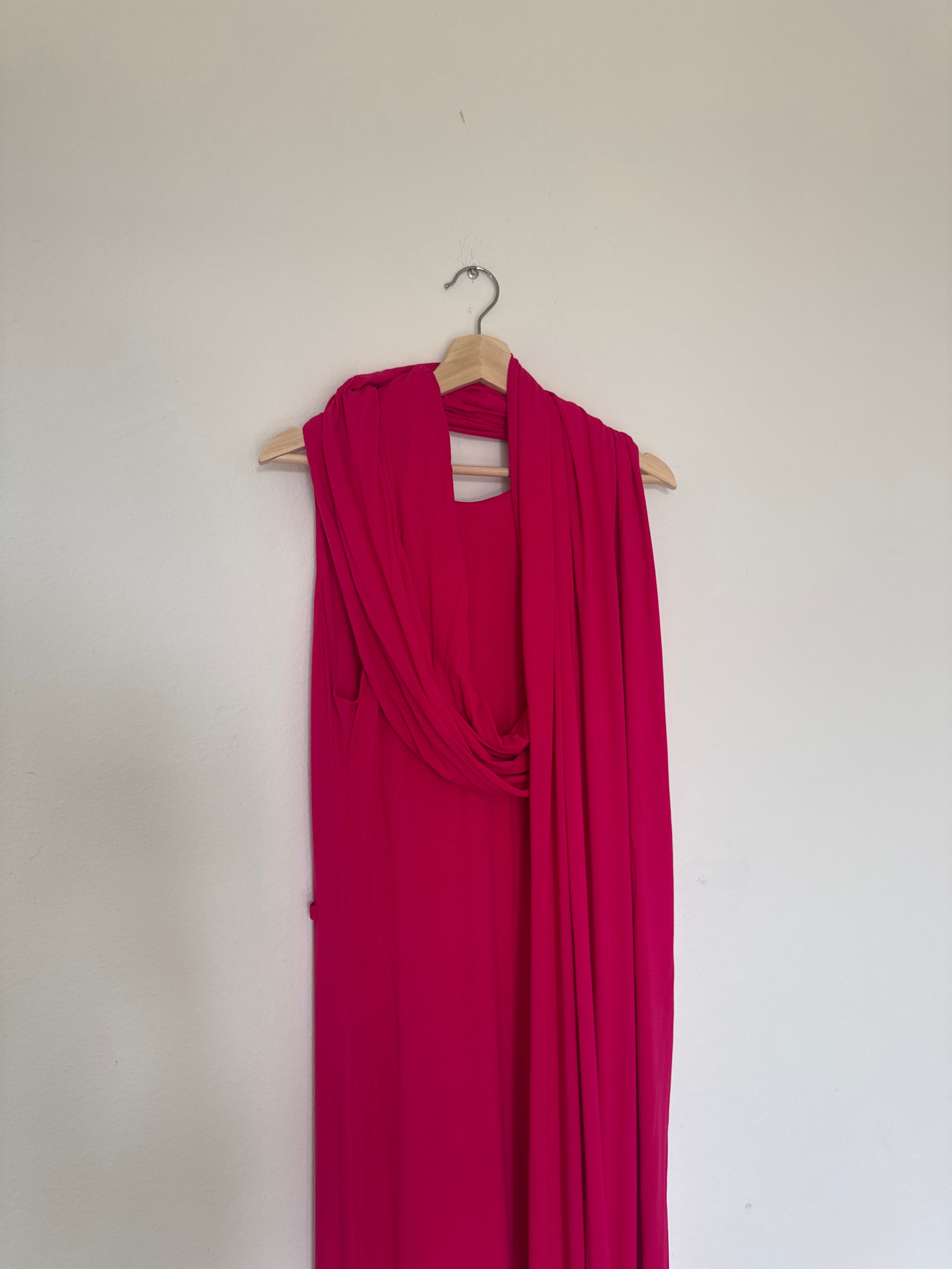 Hot Pink Jersey Dress with long Shawl attached