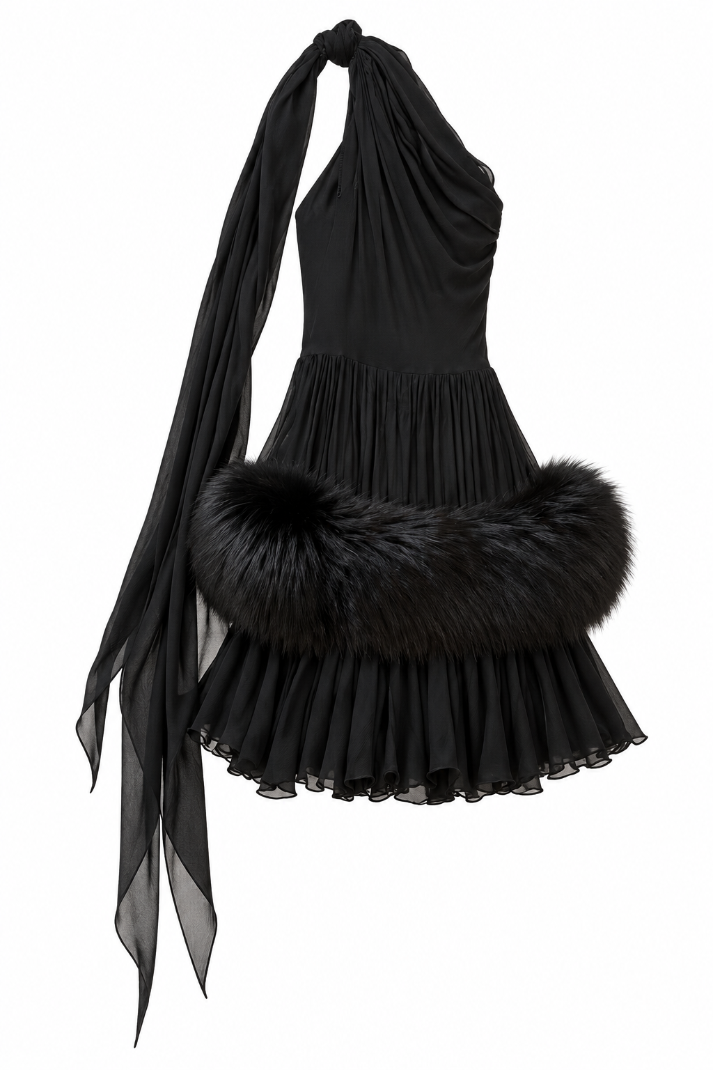 Chiffon and Fur Cocktail Dress