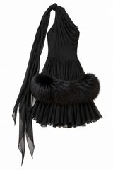 Chiffon and Fur Cocktail Dress
