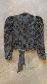 Black&White Geometric Tie Blouse
