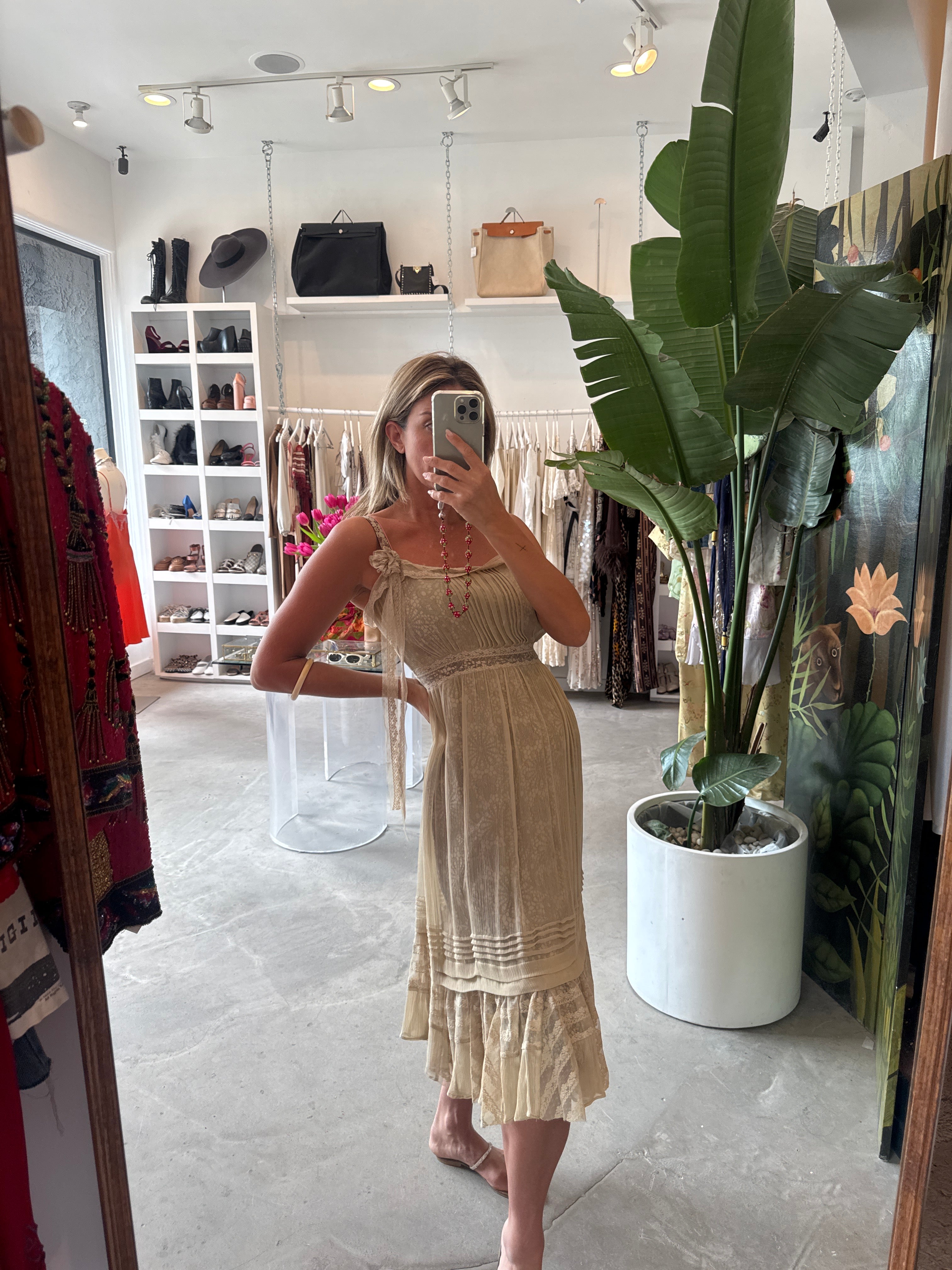 Tocca 90s Chiffon Nude Dress