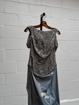 Beaded Gown with Metallic Mermaid Skirt