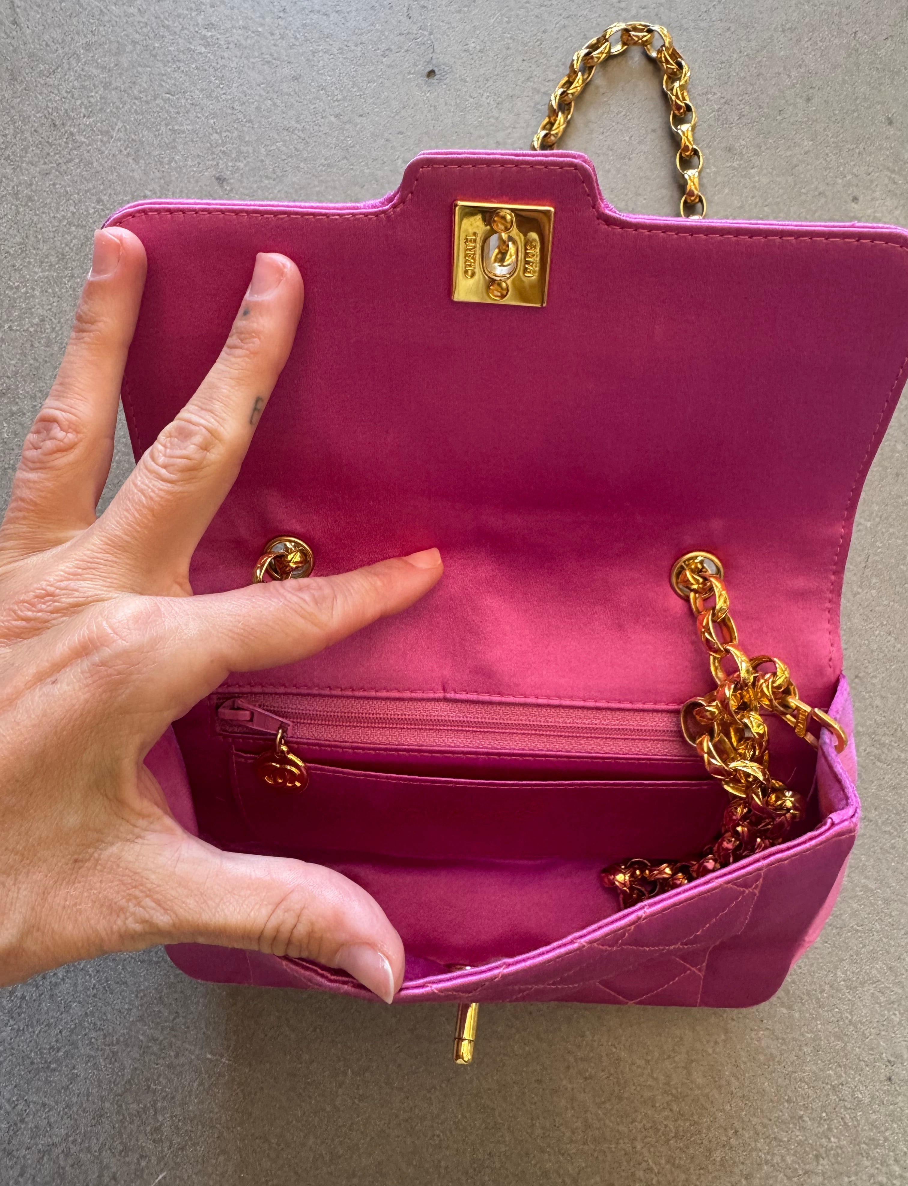 Pink Satin bag with Gold Chain