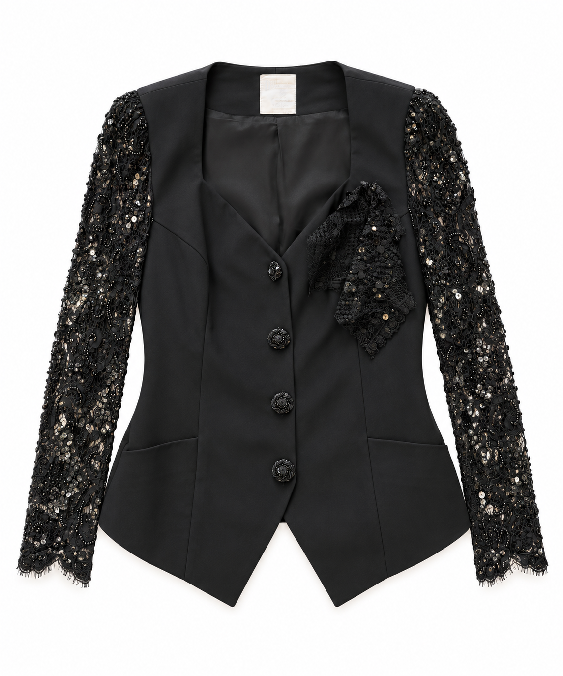 Black Sequin Beaded Blazer