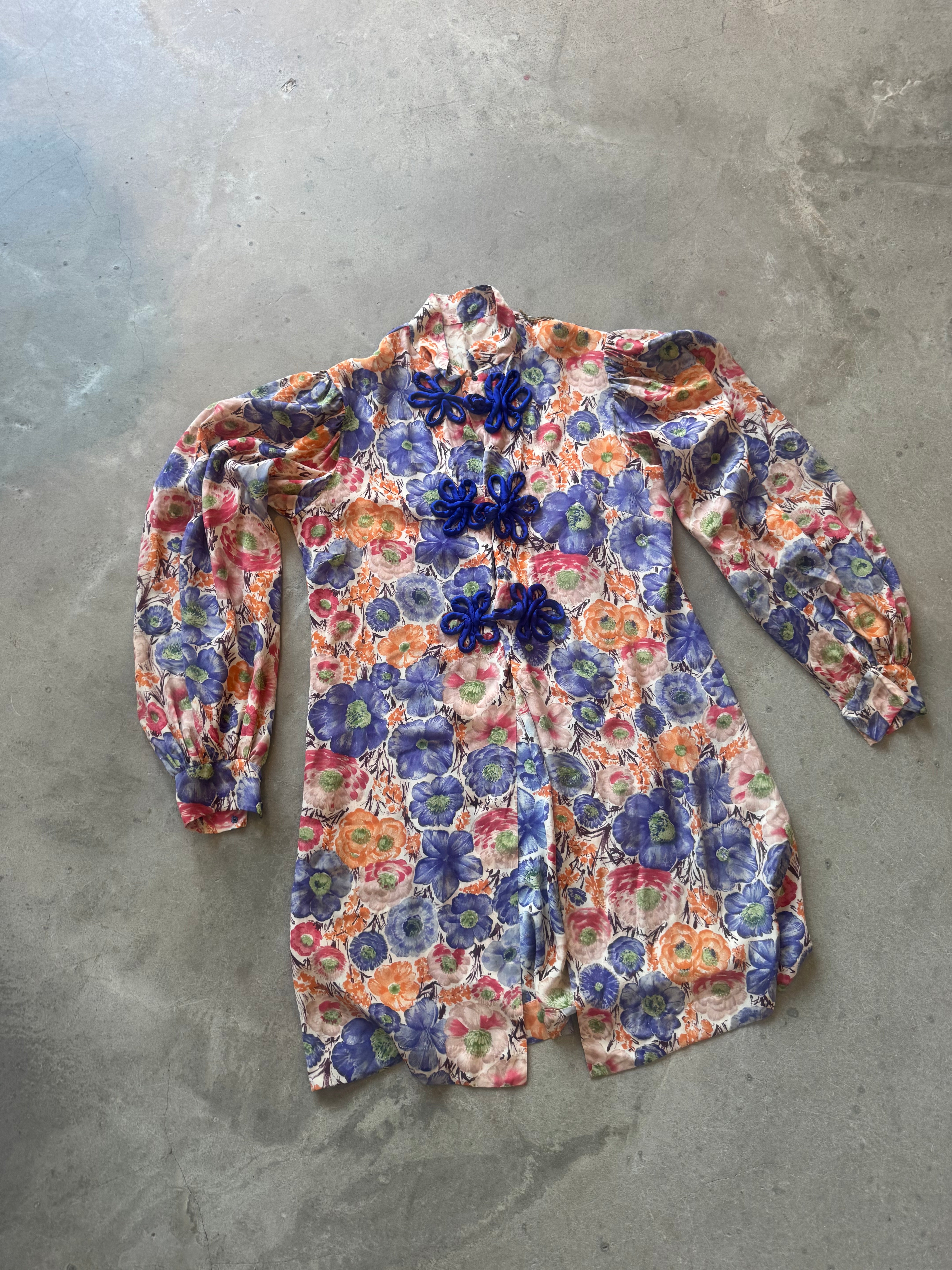 Silk Vintage Jacket with Blue Silk Frog Closures