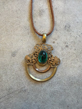 Green Emblem Pendant on Leather Necklace
