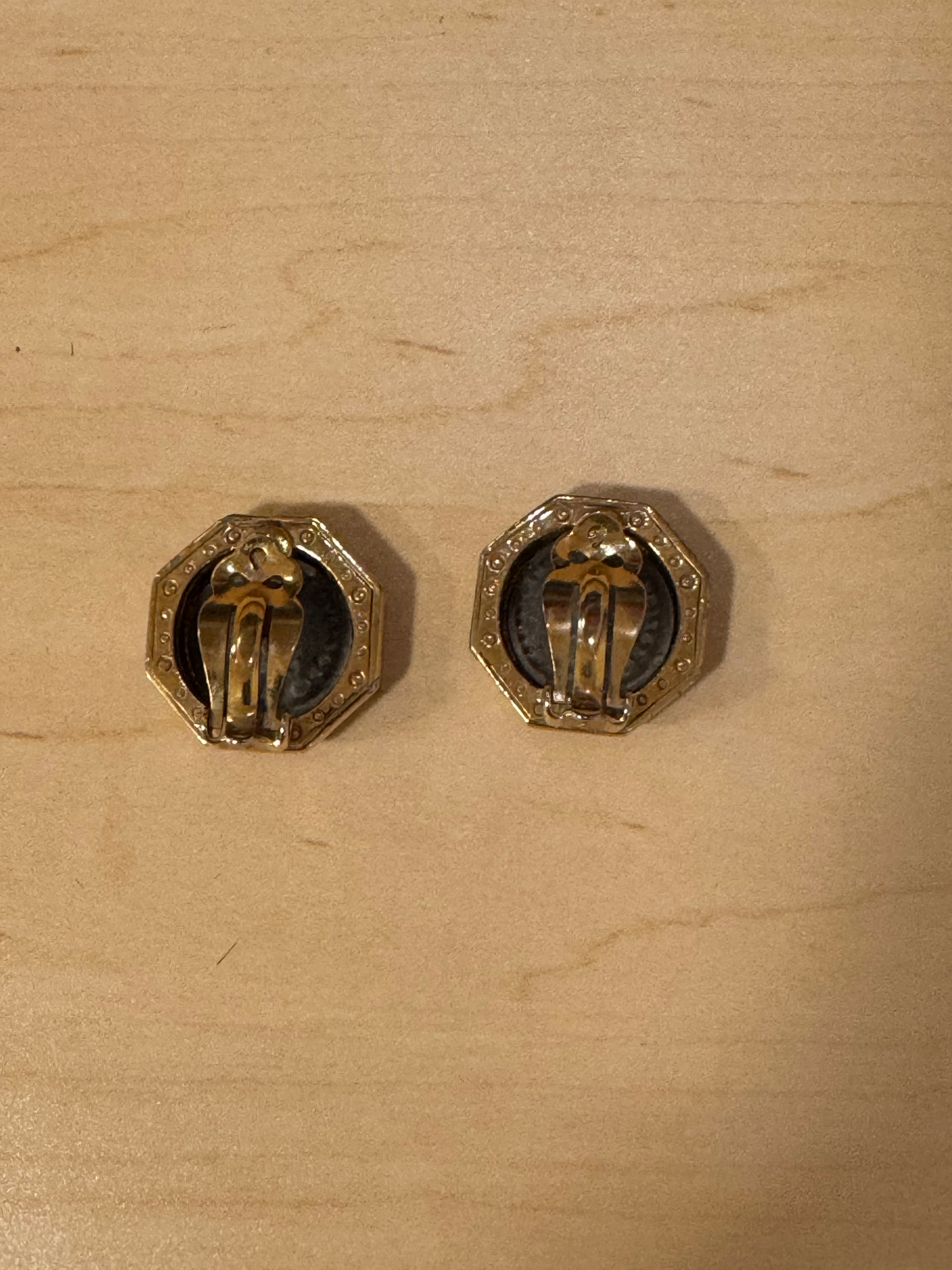 Ancient Coin and Rhinestone Clip Earrings