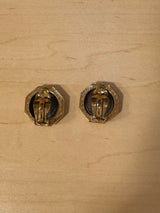 Ancient Coin and Rhinestone Clip Earrings