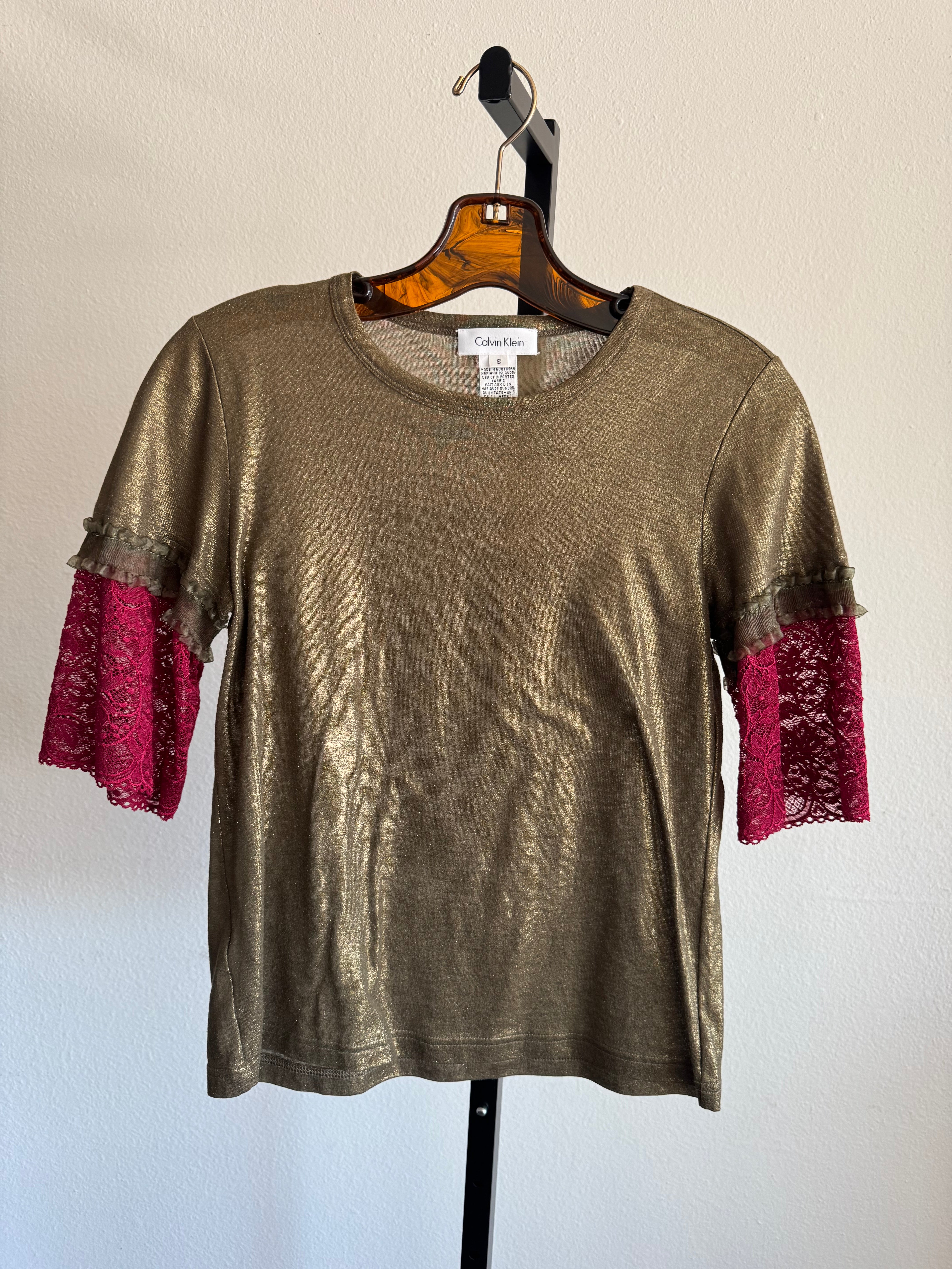Gold Metalic Top with Lace