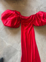 Liquid Red Dress with Pouf Sleeves