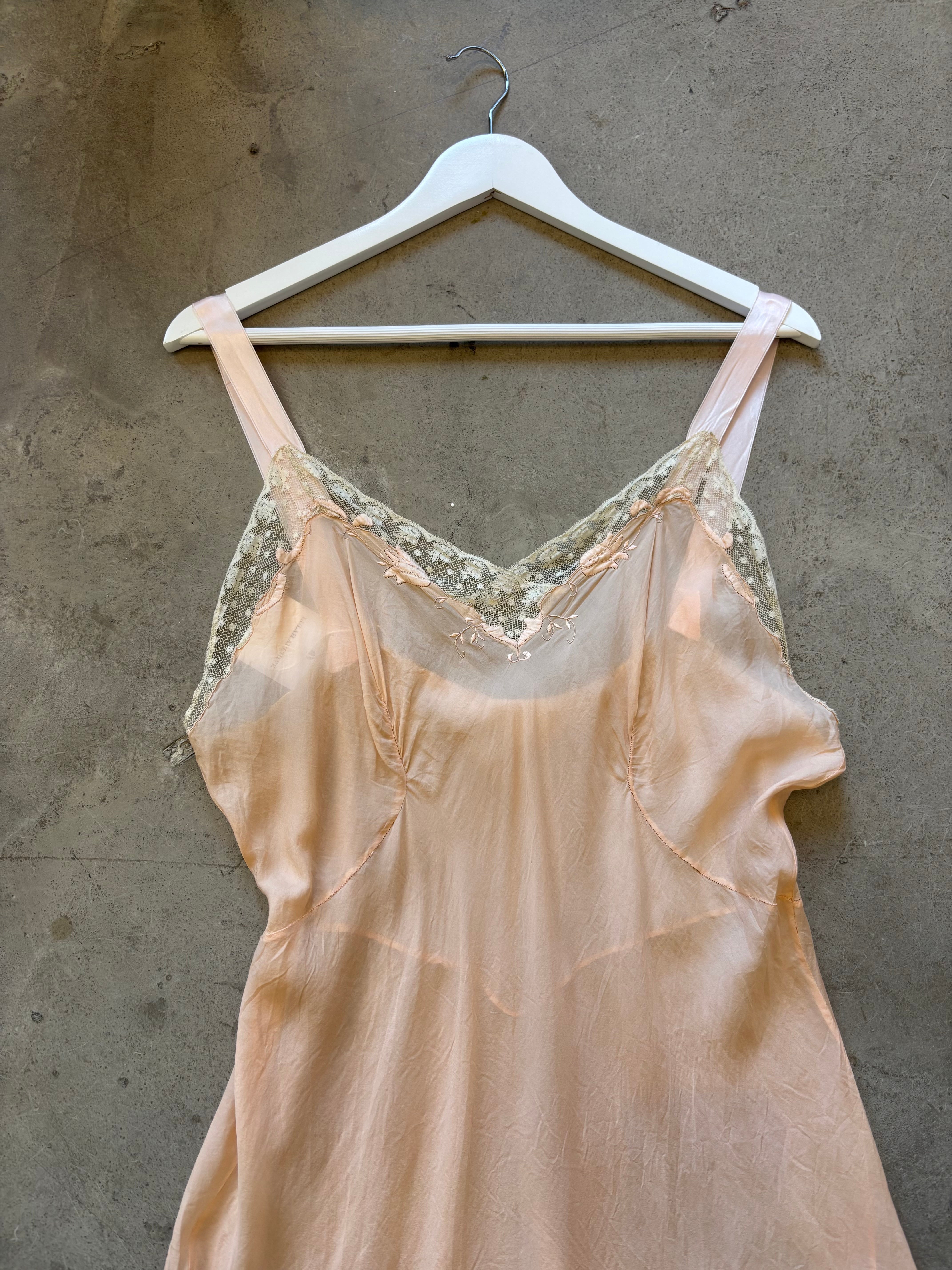 1930s Peach Bias Cut Slip Dress