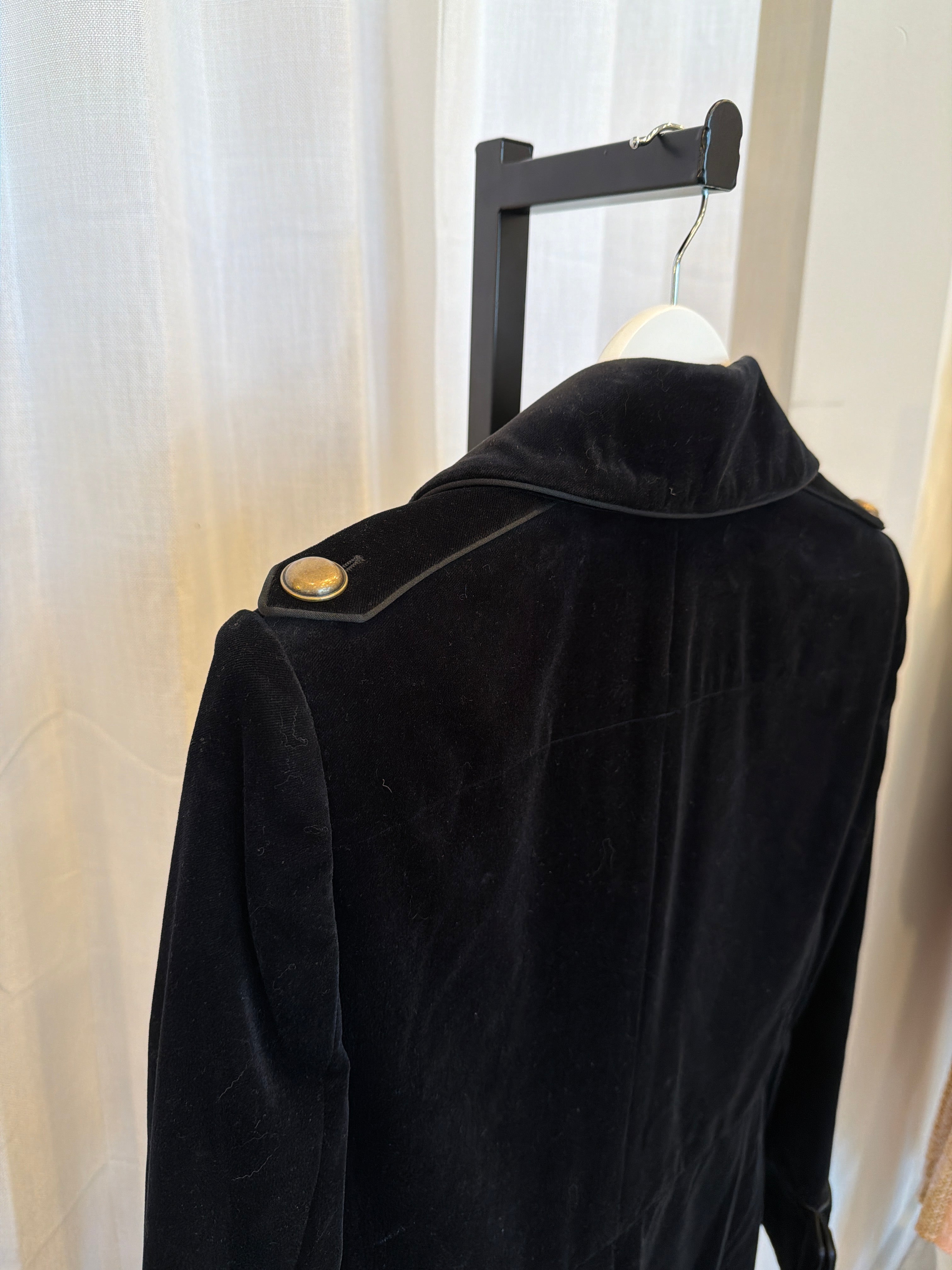 Velvet Long Coat with Gold Buttons