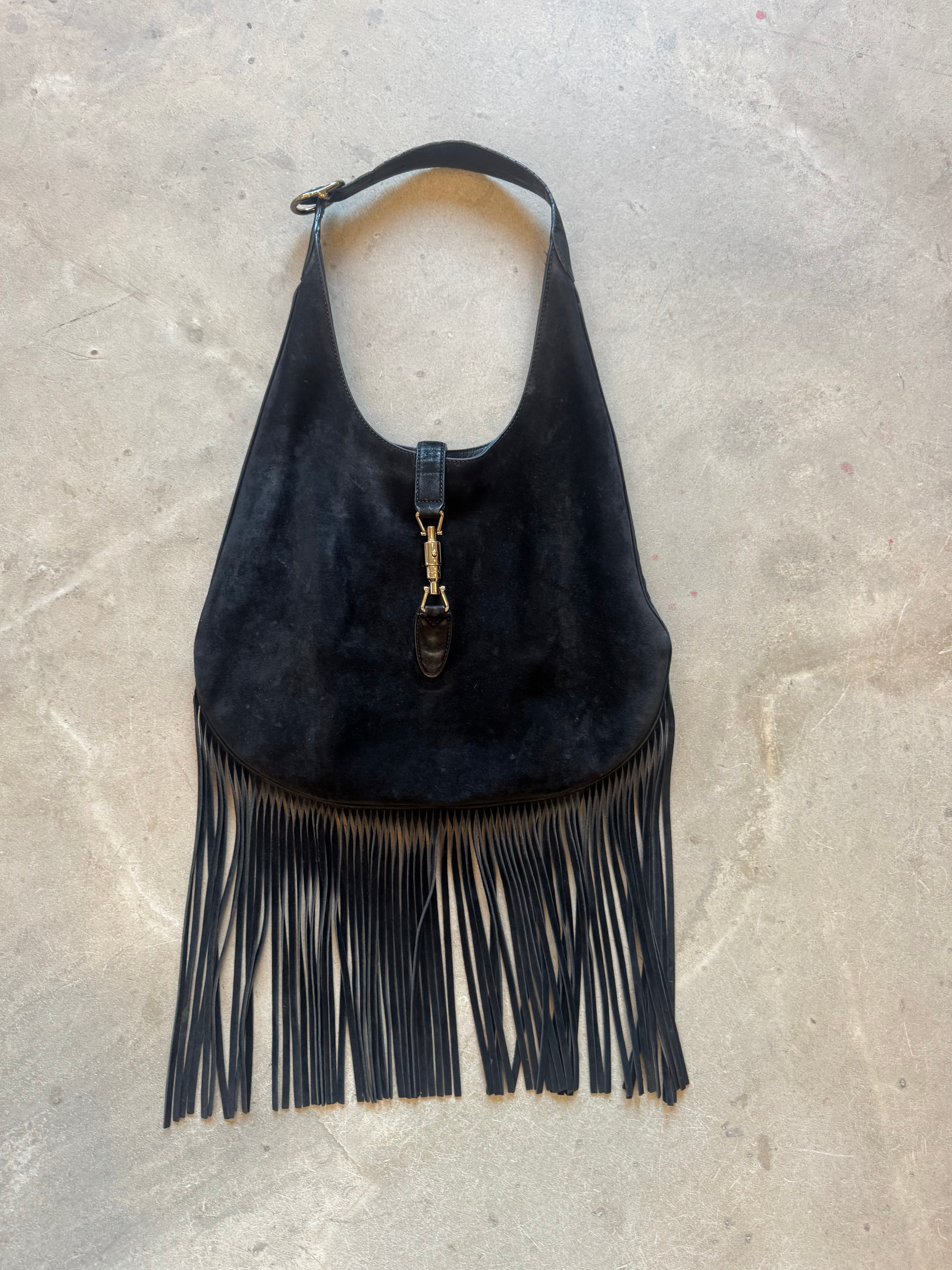 Gucci New Jackie Nouveau Fringe Hobo Bag
Black Suede | Circa 2014