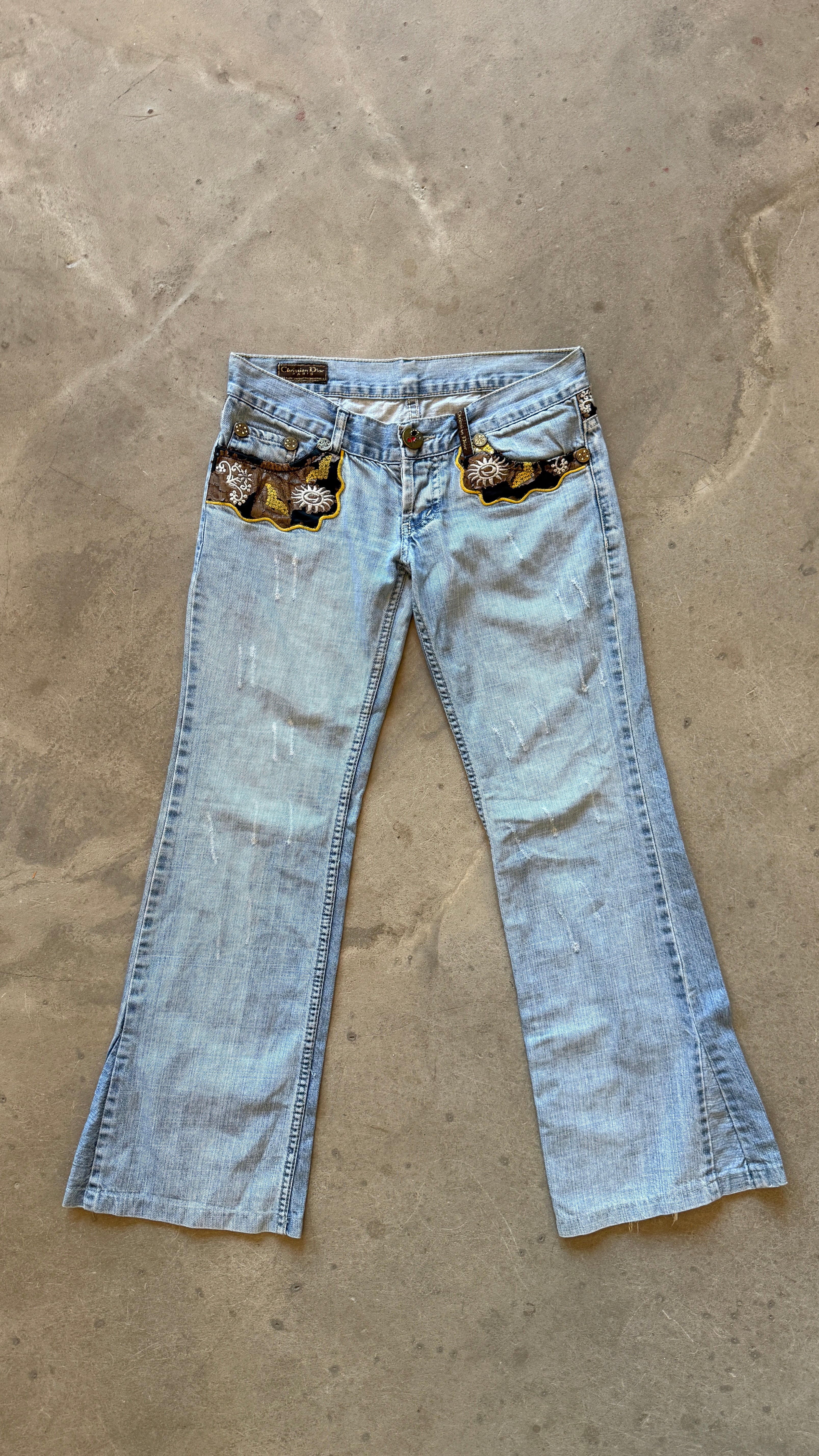 Early 2000s Ultra Low-Rise Embroidered Jeans