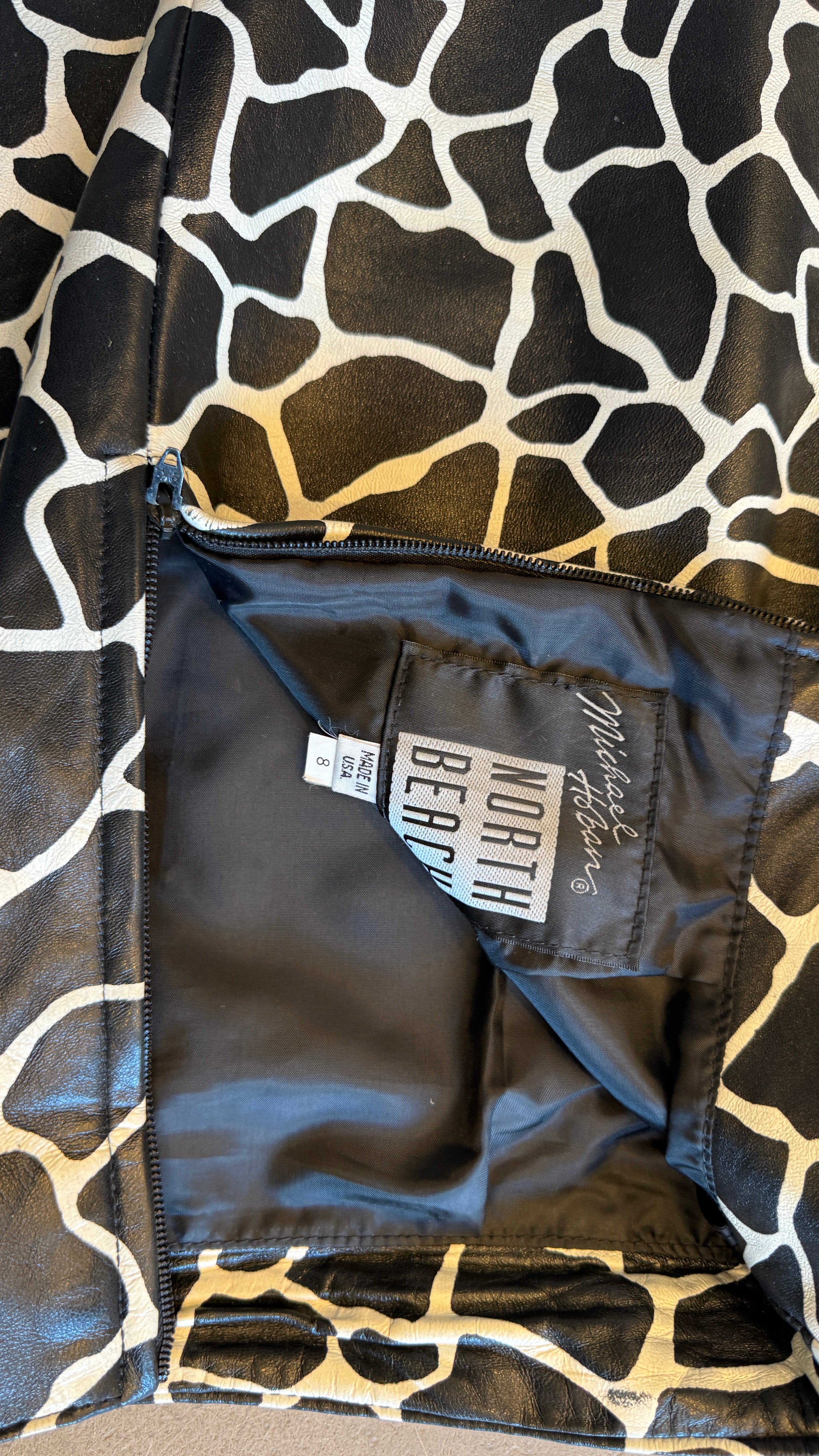 Black & White Giraffe Leather Mini Skirt