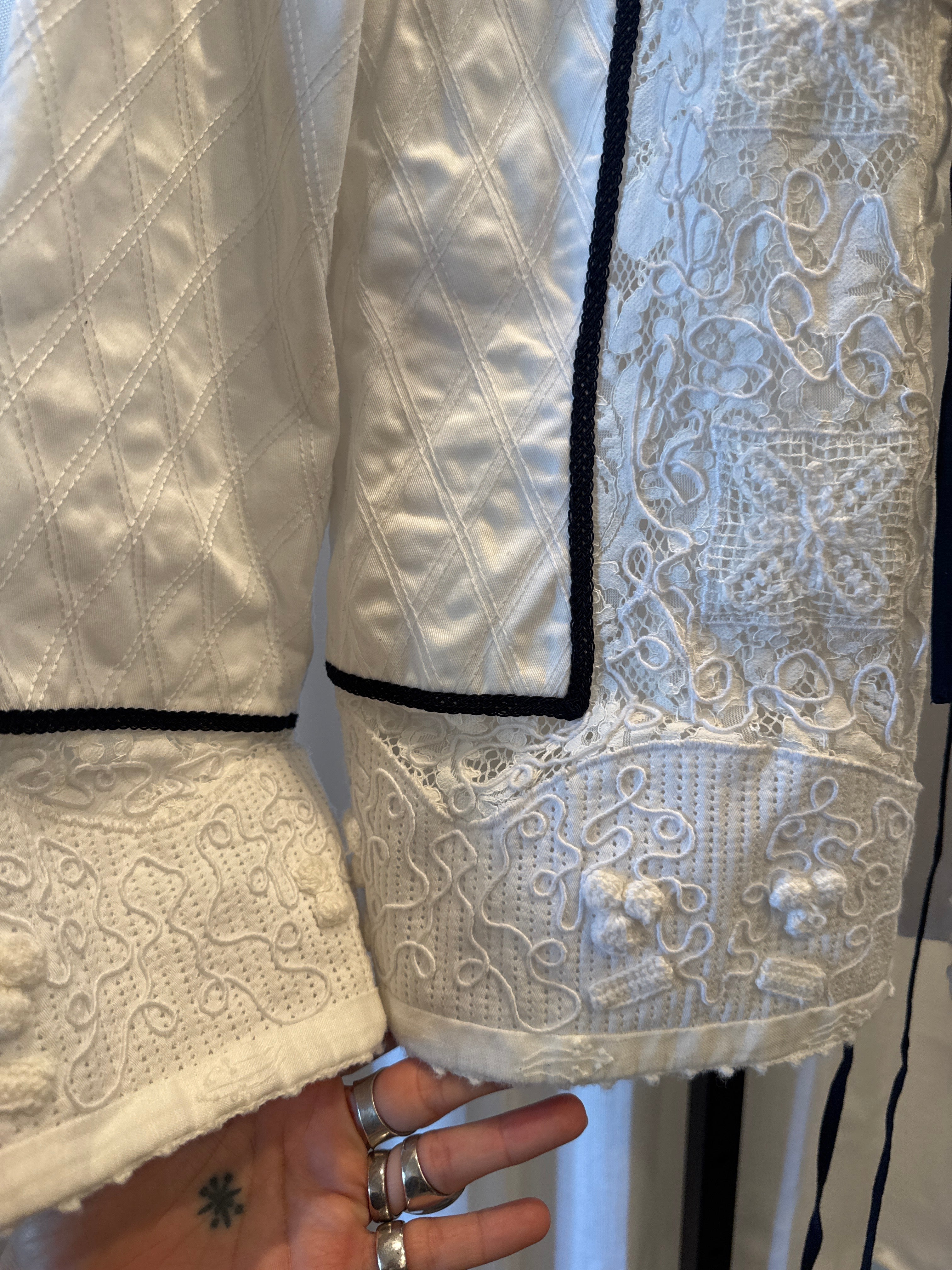 White Embroidery with black bows