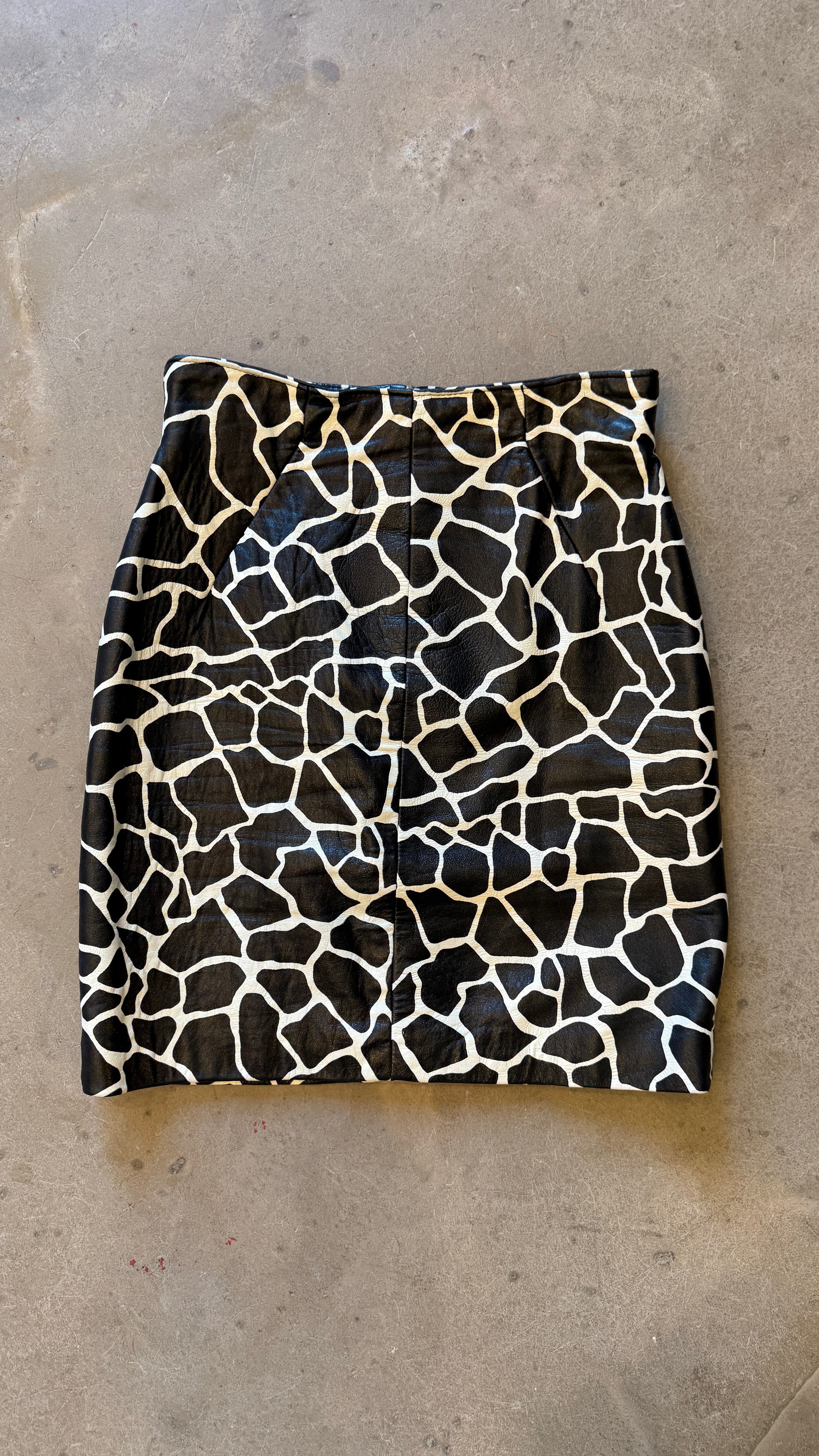 Black & White Giraffe Leather Mini Skirt