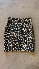Black & White Giraffe Leather Mini Skirt